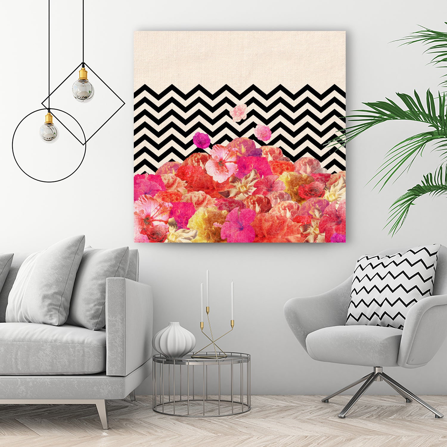 Chevron Flora II Patterned Area Rug - Soft Non-Slip Living Room Carpet for Home Decor, Bedroom, Nursery & Office - Perfect for Cozy Spaces and High-Traffic Areas