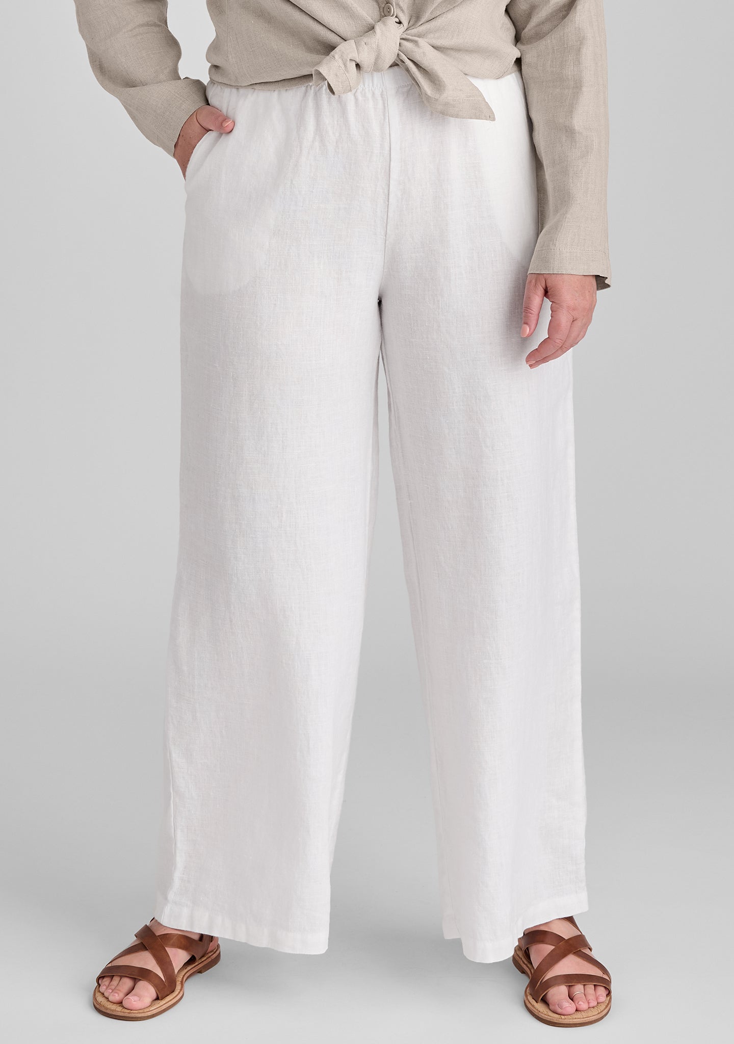Flowing Linen Pants for Women - Elastic Waist Comfortable Wide Leg Trousers - Perfect for Summer, Beach, Yoga and Casual Wear