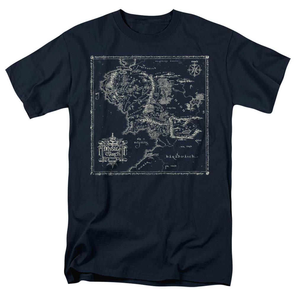Lord of the Rings Middle Earth Map T-Shirt - Unisex Adult Graphic Tee (Navy, X-Large) | Fantasy Movie Merchandise & Gifts for LOTR Fans