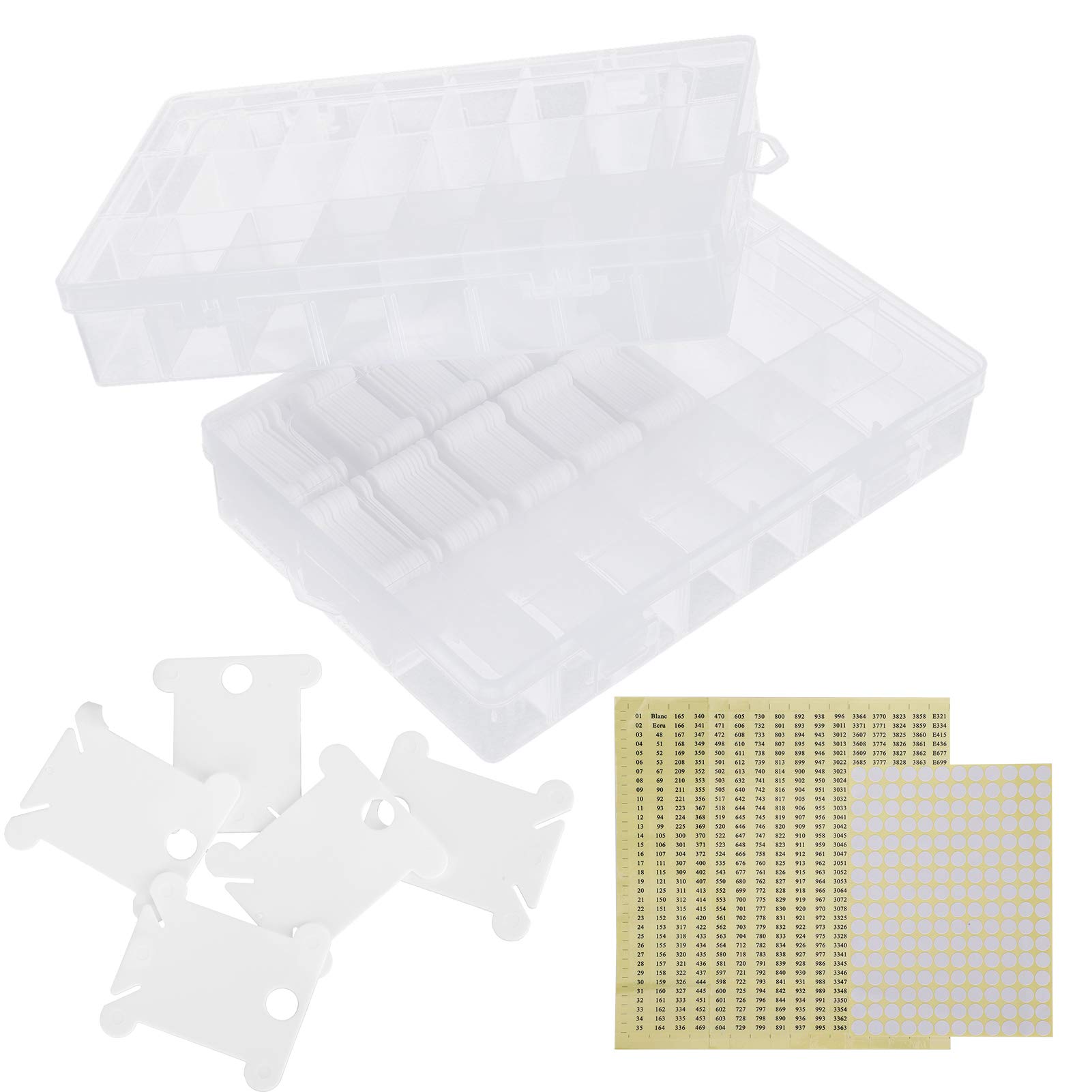 24 Grids Embroidery Floss Bobbin Storage Box with 150Pcs Hard Plastic Bobbins - Sewing Thread Organizer for Cross Stitch, Needlework & Craft Projects - Perfect for Home, Studio & Travel Use