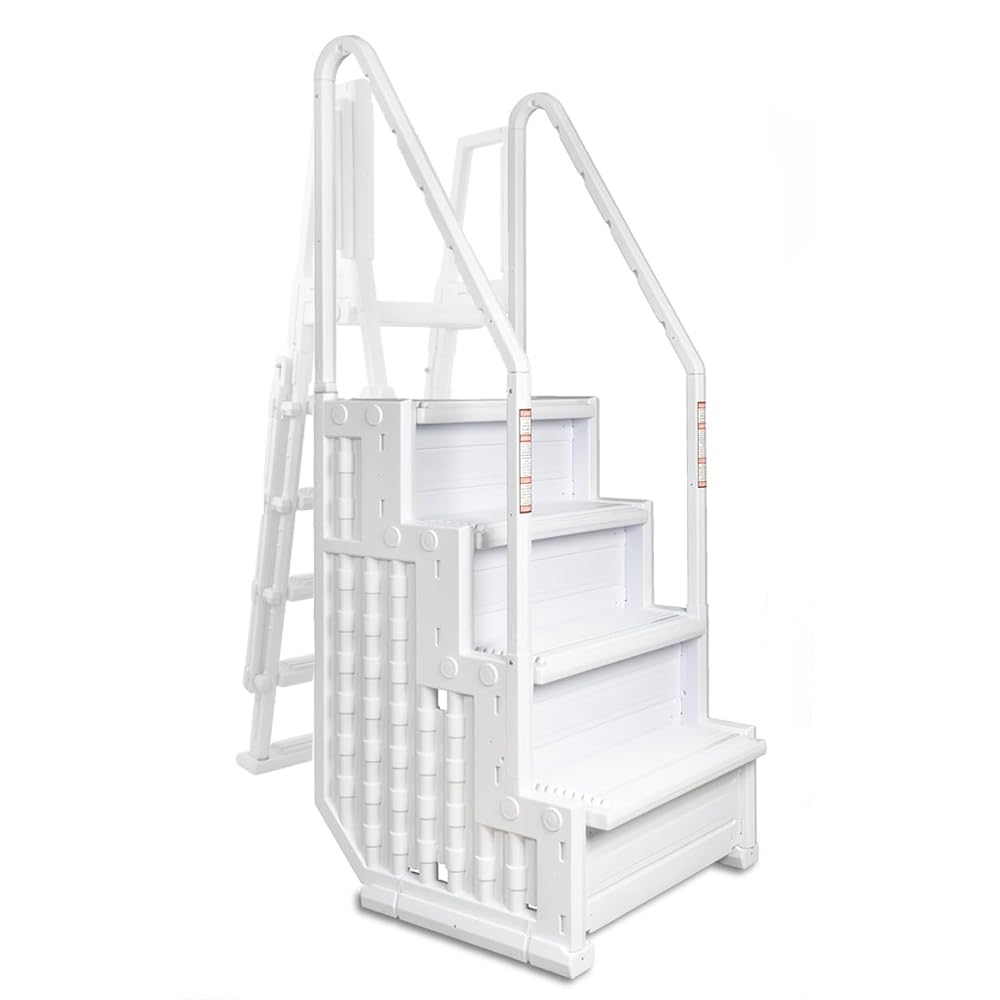 Aqua Select Everest Above Ground Pool Ladder with Wide Steps | White | 350 lbs Weight Capacity | Flip-Up Design for Safety | Perfect for Inground & Above Ground Pools | Ideal for Backyard Swimming, Family Fun & Easy Pool Access