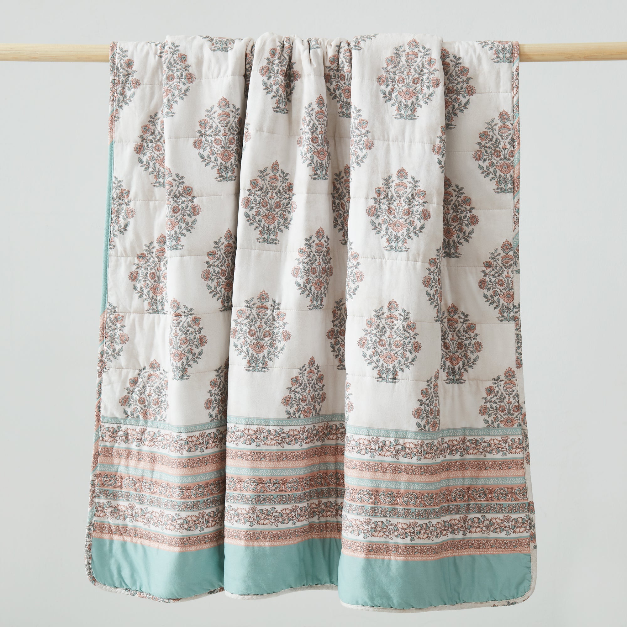 Sofia Flower Block Bouquet Reversible Cotton Throw Blanket - Soft Cozy Blanket for Bed, Couch & Sofa - Perfect for Home Decor, Gifts and Winter Warmth