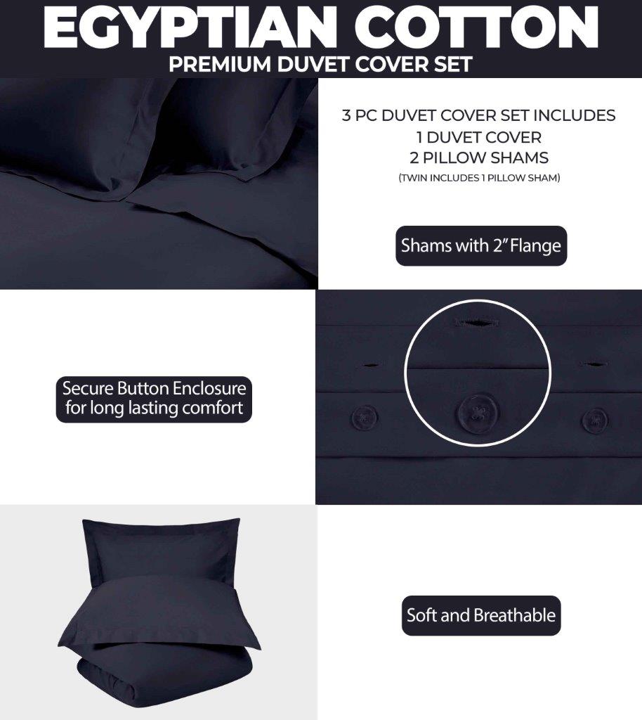 Premium 100% Egyptian Cotton Duvet Cover Set - 300 Thread Count, Breathable & Soft Bedding for All Seasons - Perfect for Master Bedroom, Guest Room & Luxury Hotels
