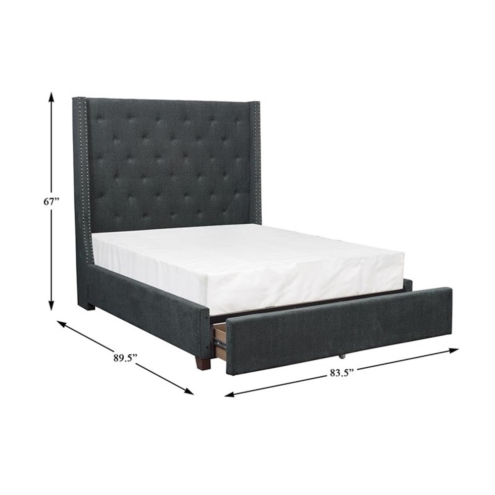 Lexicon Fairborn Fabric Eastern King Bed Frame with Storage Drawers - Gray Upholstered Platform Bed for Master Bedroom, Guest Room & Small Spaces
