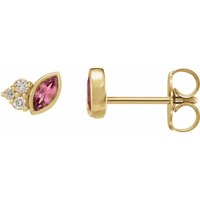 14K Gold Marquise Birthstone Bezel Stud Earrings - Perfect for Gifts, Anniversaries & Special Occasions