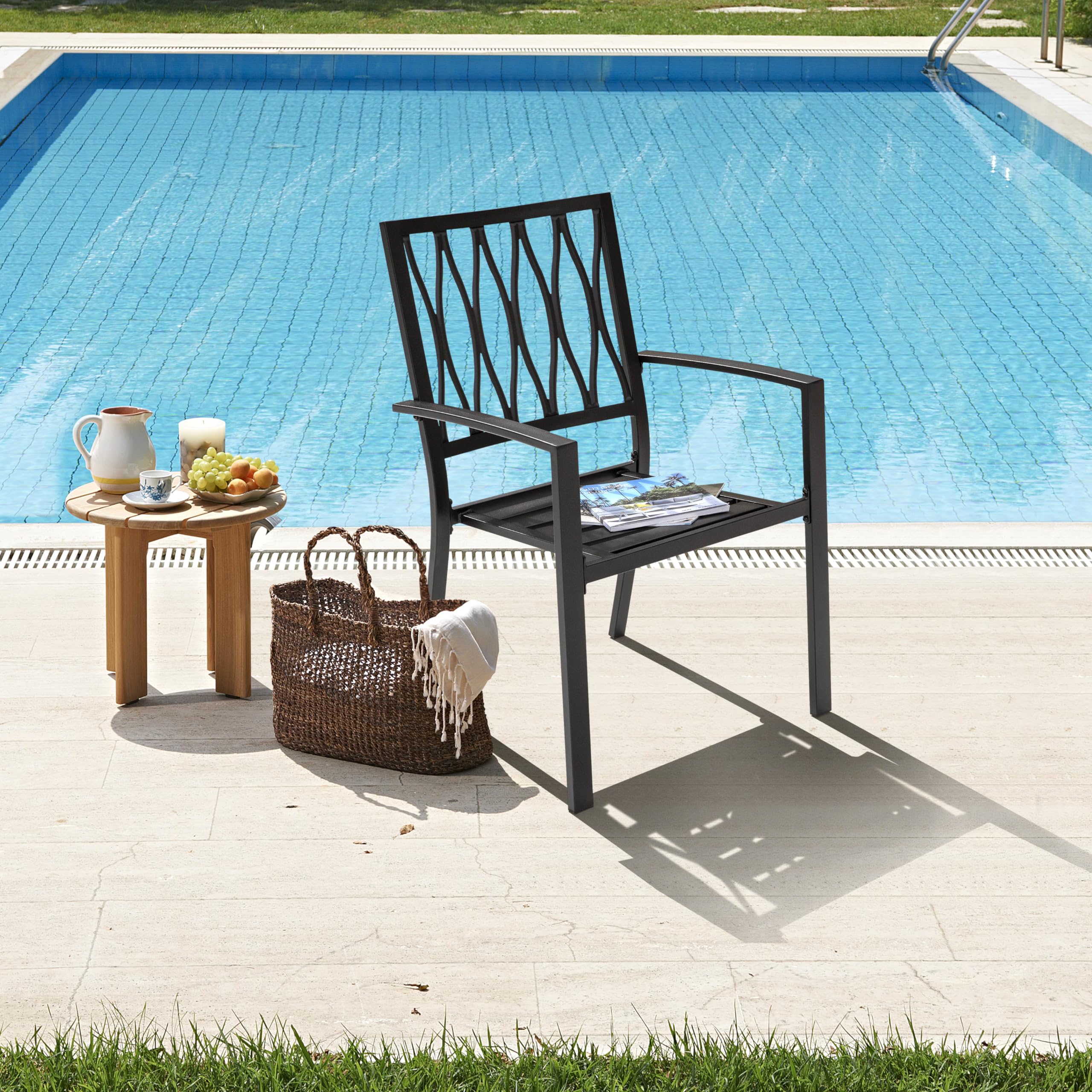 NUU GARDEN 6-Piece Outdoor Dining Chairs Set - Stackable Metal Patio Chairs for Backyard, Lawn, Deck, Poolside & Porch - Portable Bistro Chairs in Black - Perfect for Outdoor Entertaining, BBQs & Garden Parties