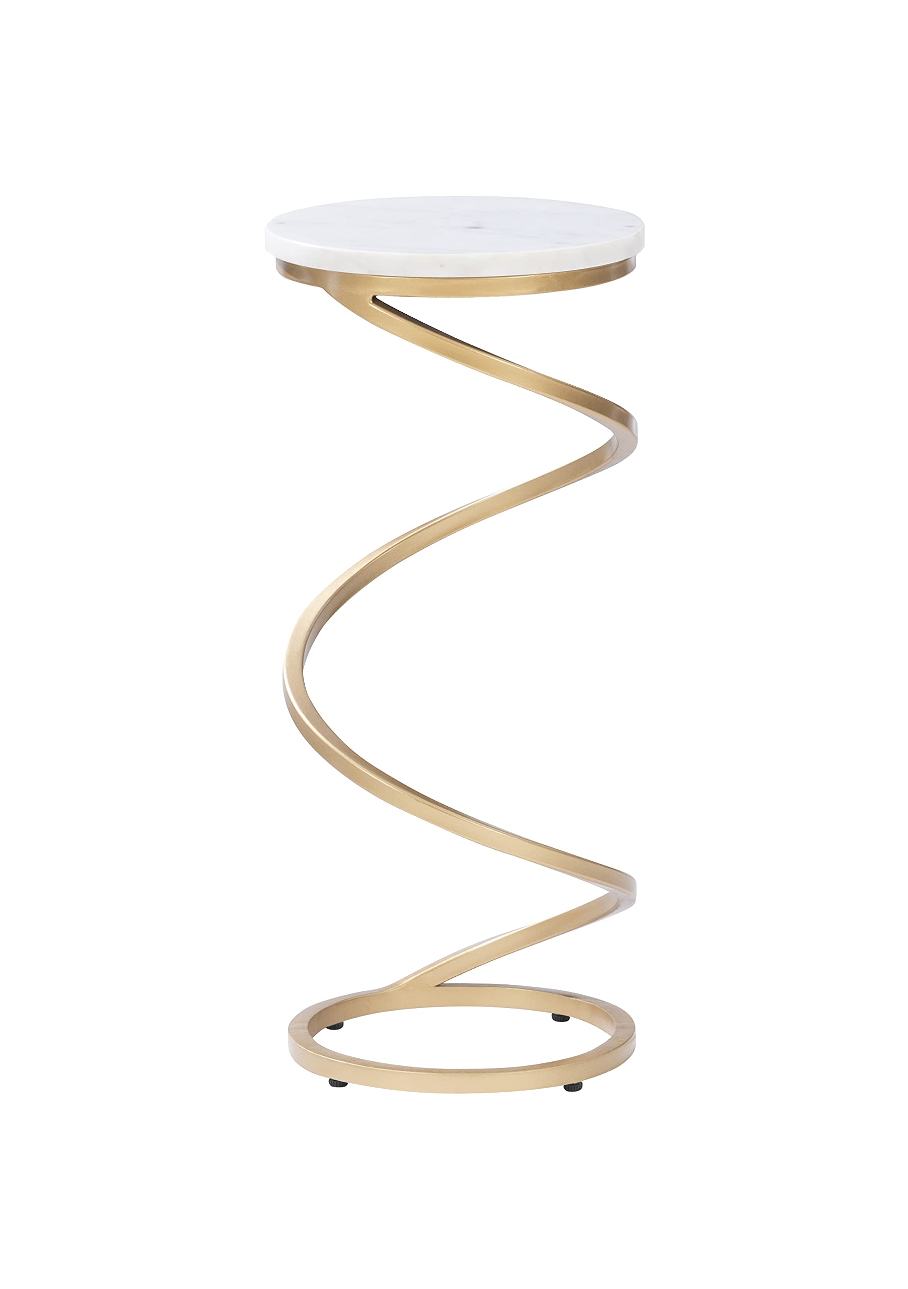 Powell Spiral Drink Marble Top Nora Accent Table - Silver & White Modern Side Table for Living Room, Bedroom, or Office Decor