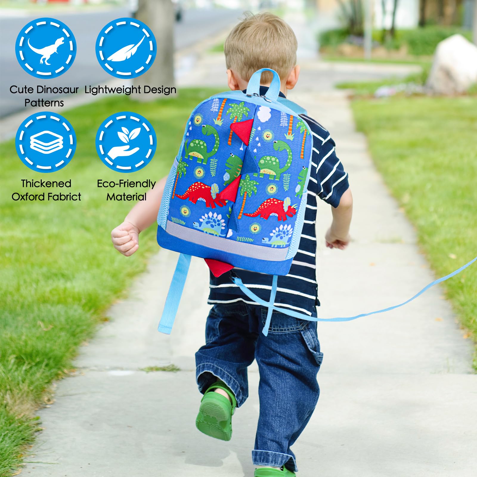 Dinosaur Backpack for Boys with Safety Rope - Toddler Daycare & School Bag for Outdoor Adventures