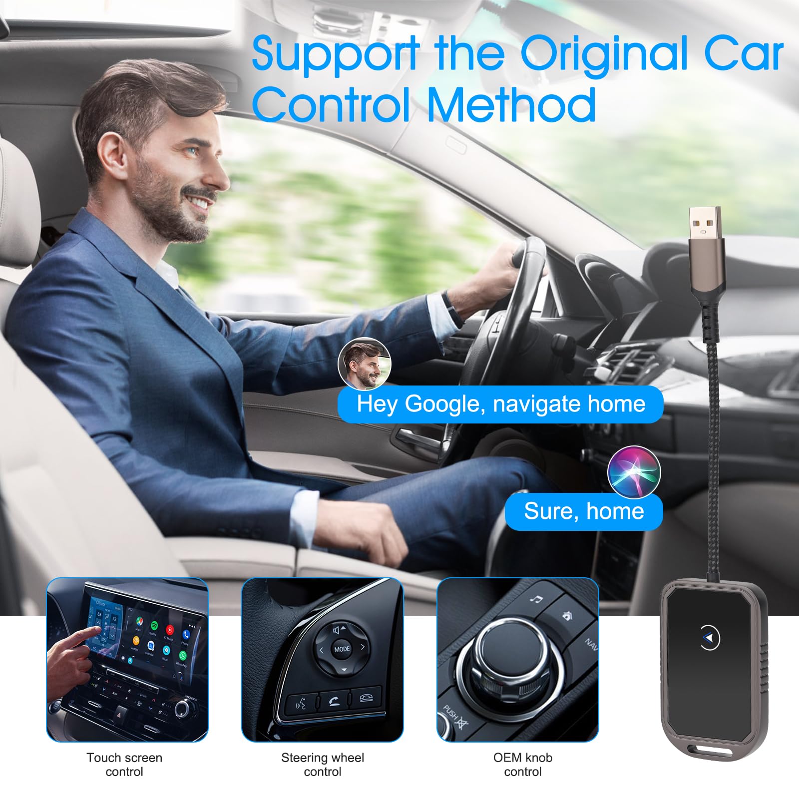 Wireless CarPlay & Android Auto Adapter - 2-in-1 Plug & Play Dongle for iPhone & Android - Convert Wired to Wireless - Compatible with iOS 10+ & Android 11+ - Perfect for Hands-Free Driving & Seamless Music Streaming