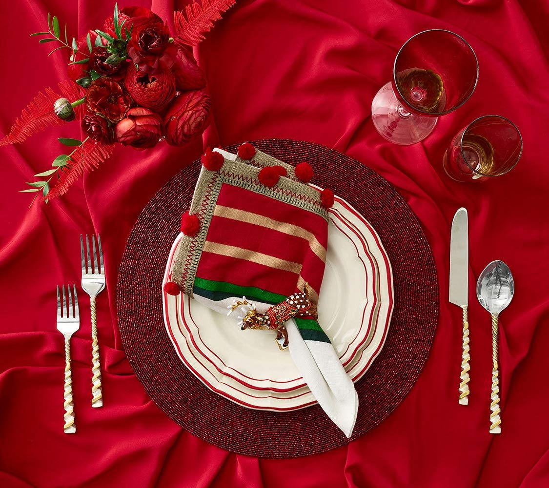 Kim Seybert Red Confetti Placemats Set of 4 - Waterproof Round Table Mats for Dining Room, Kitchen, Party Decor & Holiday Table Settings