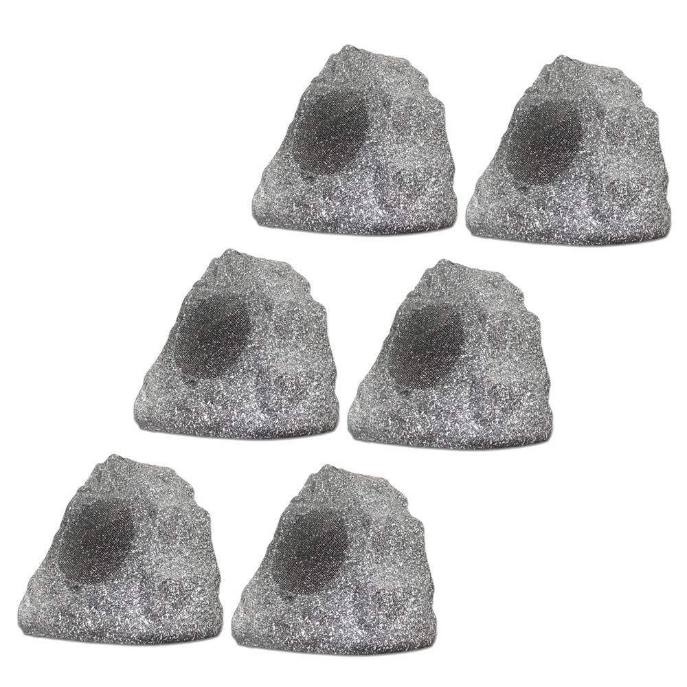Theater Solutions 6R4G Outdoor Granite Rock 6 Speaker Set - Weatherproof Bluetooth Speakers for Deck, Pool, Spa, Patio & Garden - Perfect for Outdoor Entertainment & Parties