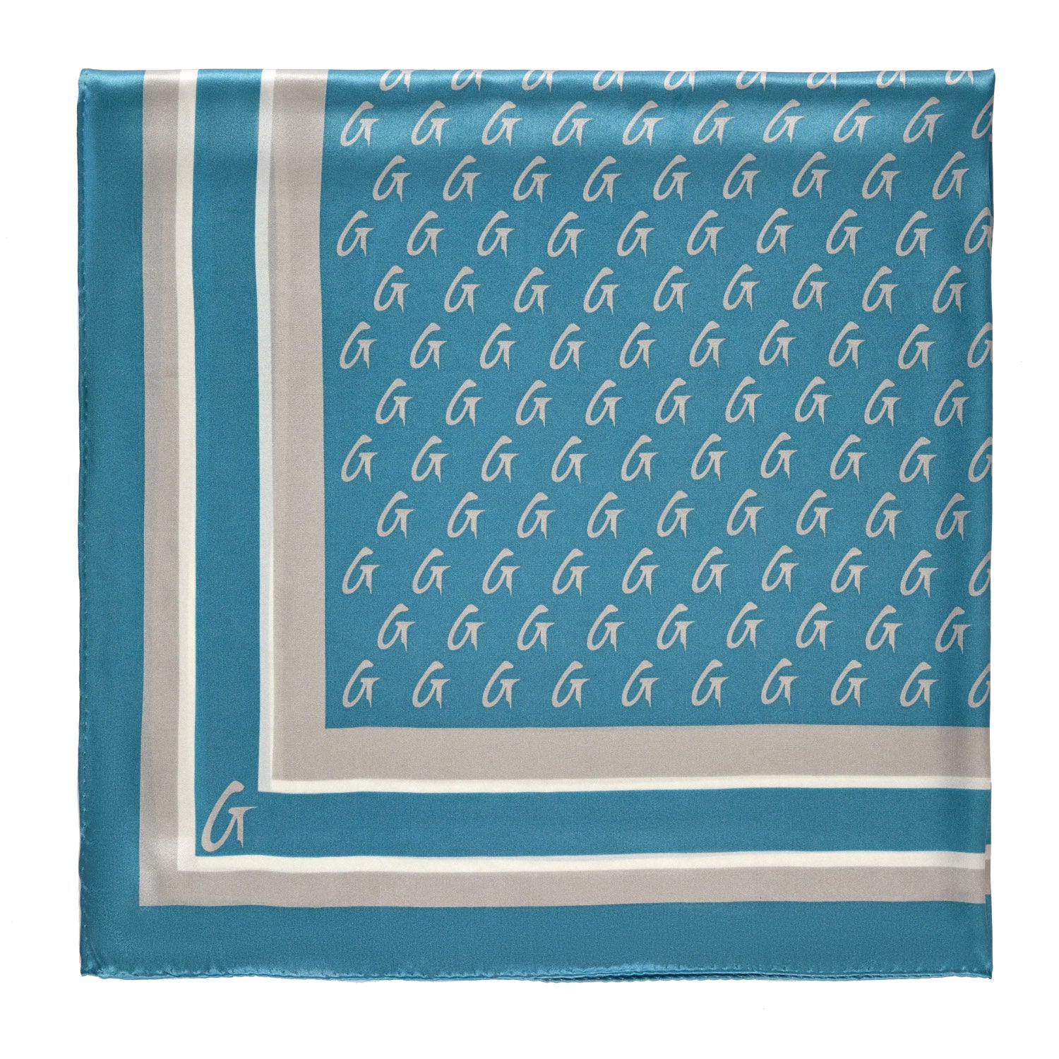 Luxury Large Monogram Silk Scarf - Blue & Silver Elegant Fashion Accessory for Women | Perfect for Office, Evening Events & Gift Giving