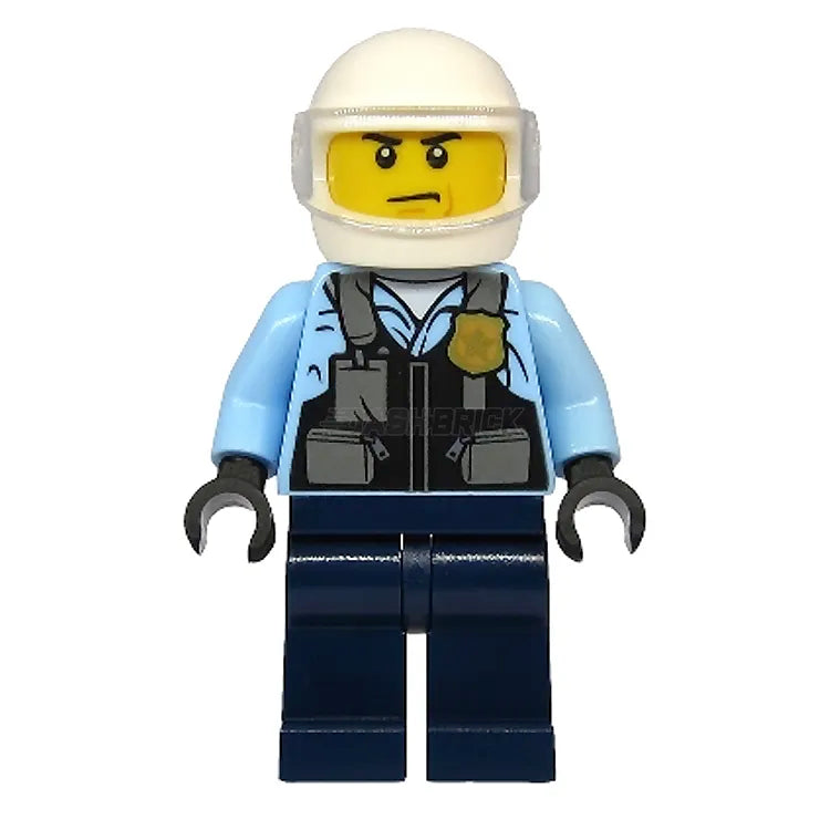 LEGO Police Motorcyclist Minifigure - Male with Safety Vest, Badge & Helmet | City Themed Building Toy for Kids & Collectors | Perfect for Play, Displays & Gift Giving