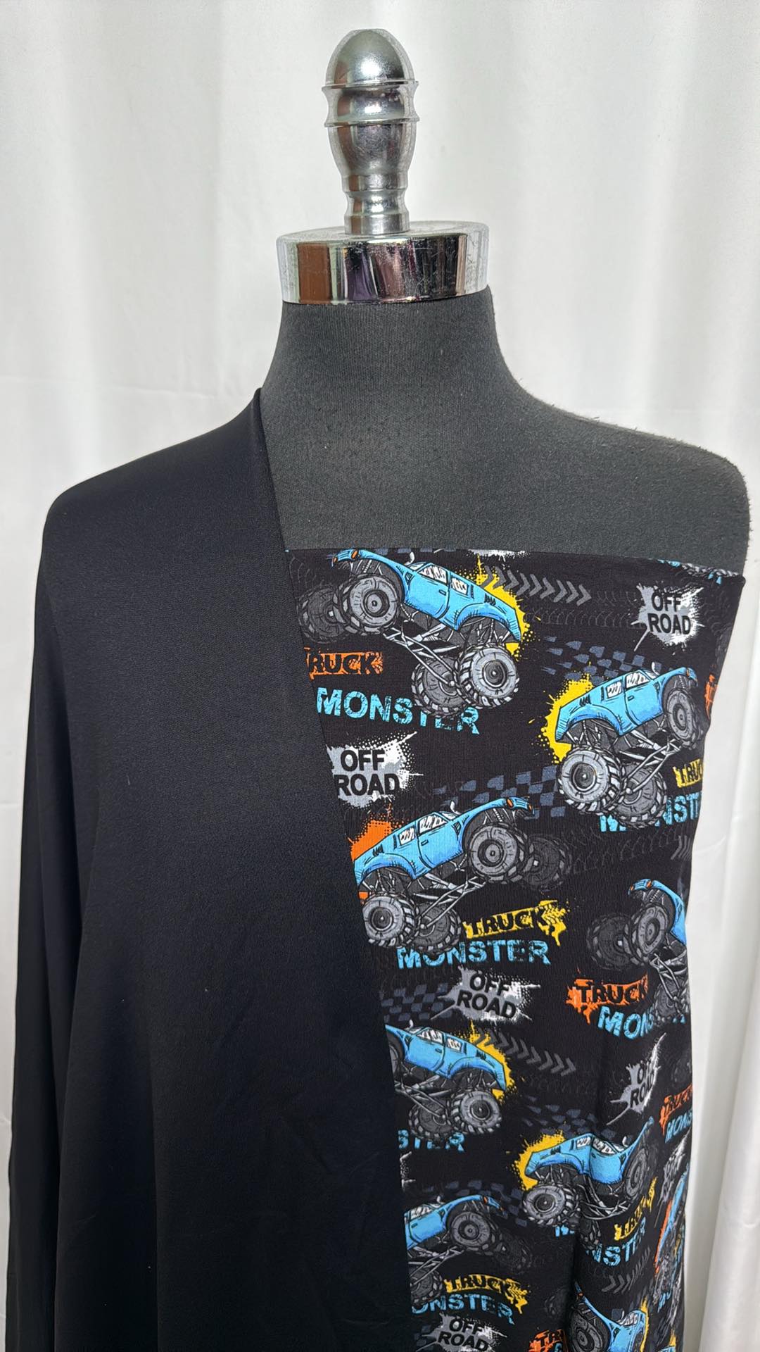 BLACK/BLUE MONSTER TRUCK BUNDLE - 2 Yard Black PF FT & 1+ Yard Blue Monster Trucks on Black C/S (A27054) | Perfect for RC Car Racing, Off-Road Adventures & Kids Playtime