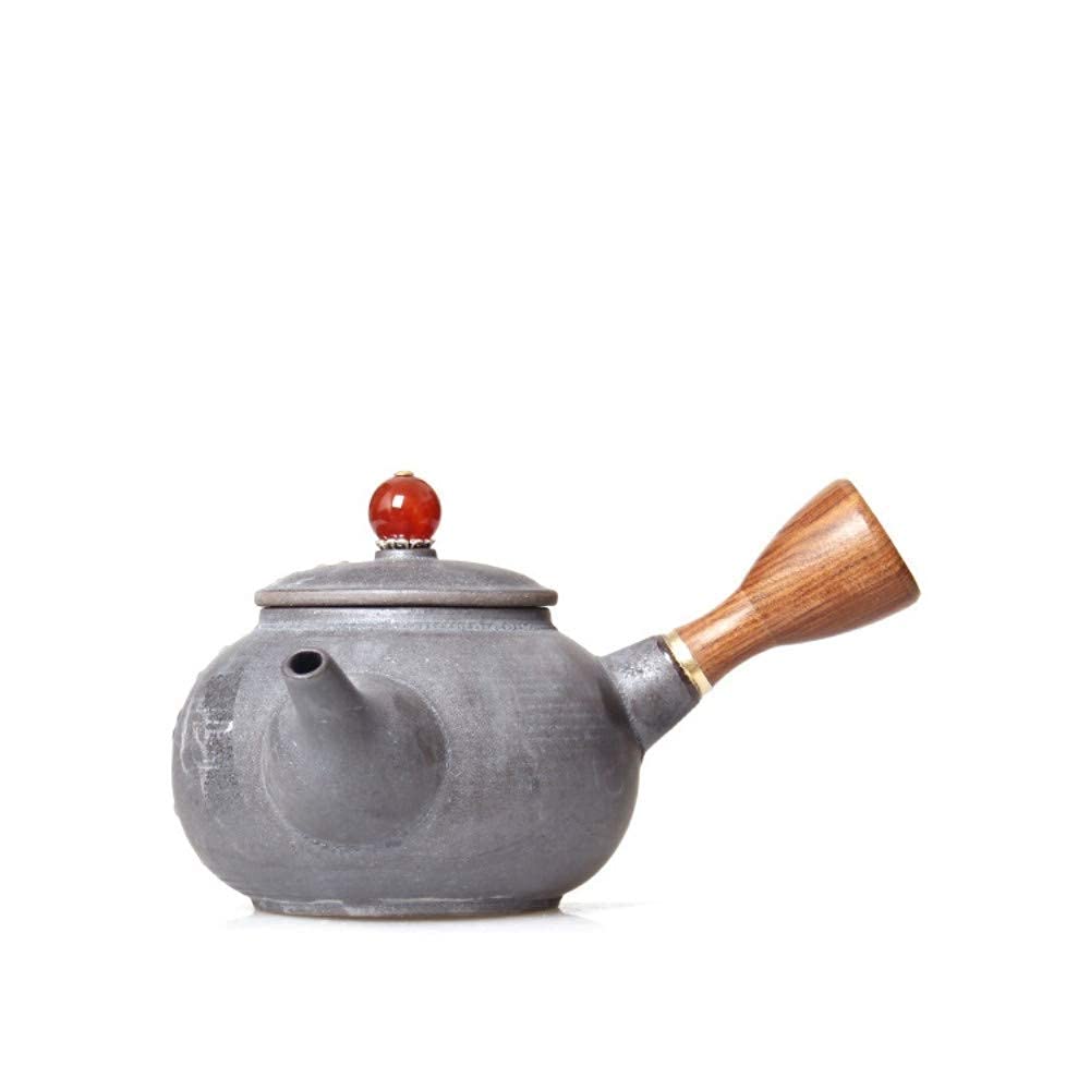 Handmade Ceramic Kungfu Tea Set with Silver Glaze & Gold Accents - 220ml Porcelain Teacups with Short Wooden Handle - Perfect for Traditional Tea Ceremonies, Home Tea Parties & Relaxing Afternoon Tea Time