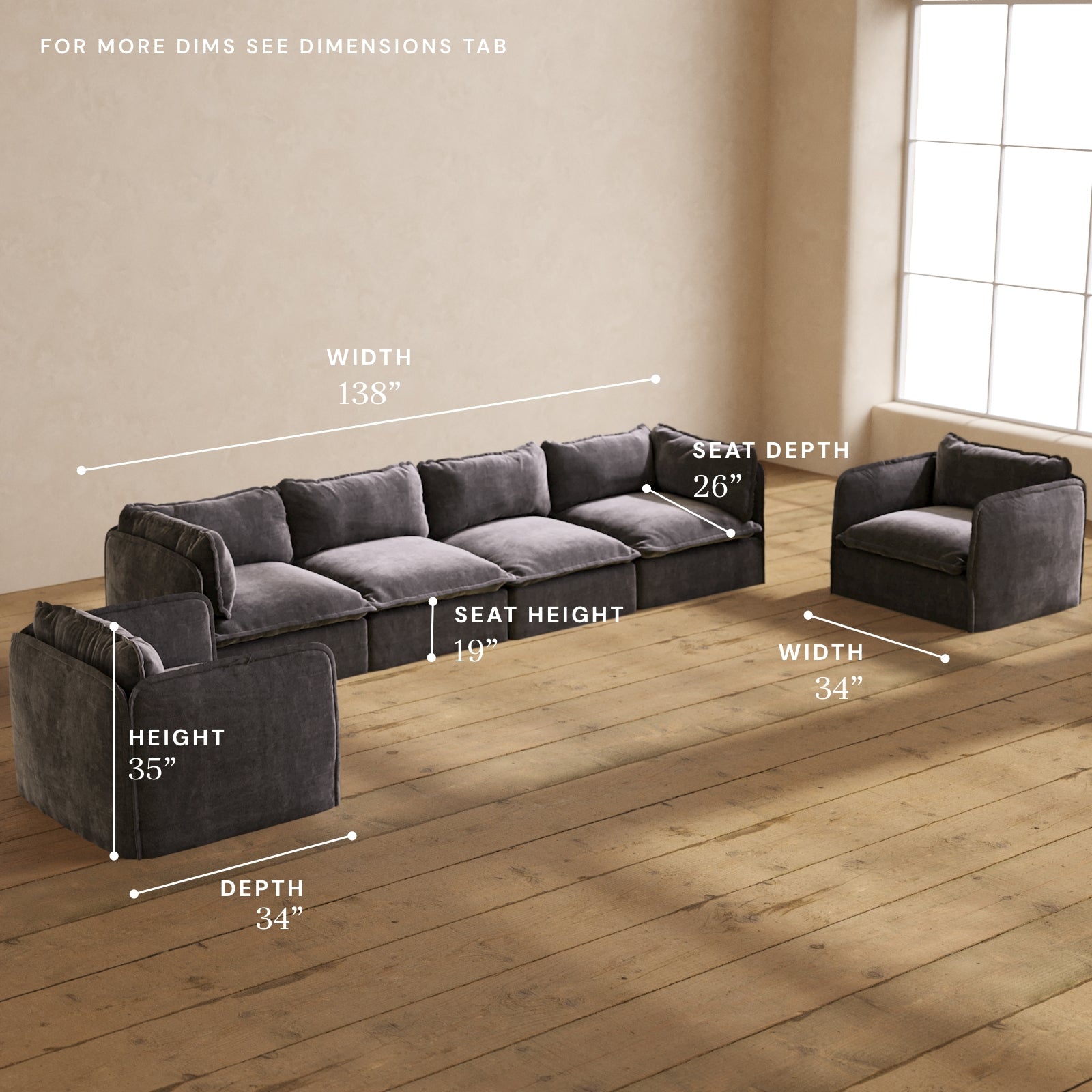 Premium 4-Piece Modular Sectional Sofa Set with Armchair in Cinder Gray - Luxury Blend Fabric for Living Room, Family Room & Home Theater Seating
