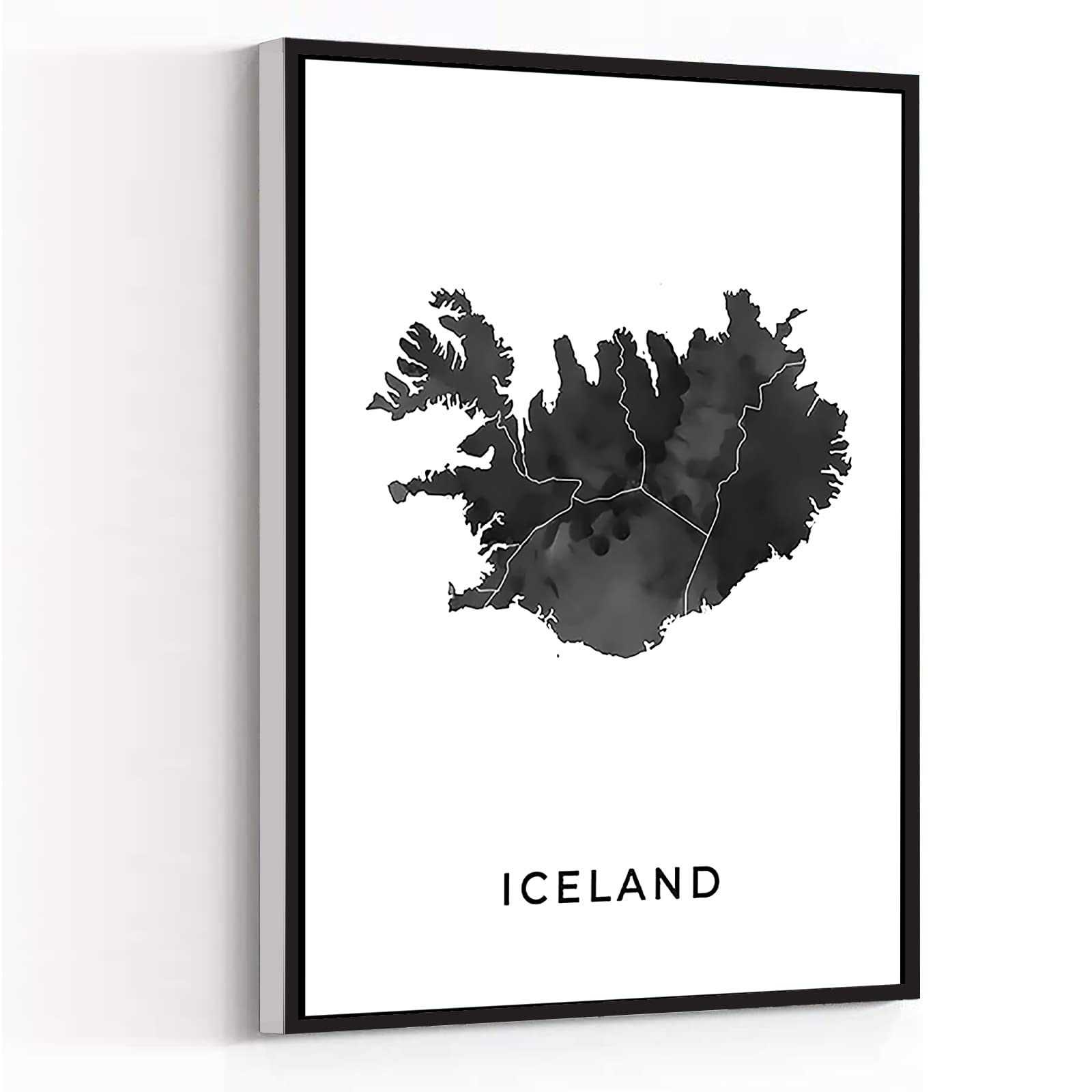 Modern Black and White Iceland Map Art Poster - 8x12 Inch Framed Canvas Wall Art for Office, Living Room, Farmhouse & Bathroom Decor | Unique Gift Idea for Home & Travel Enthusiasts