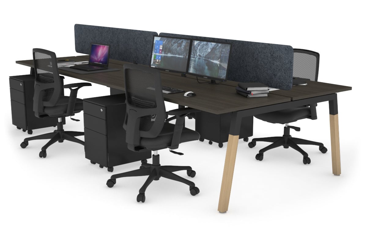 Quadro A Legs 4-Person Office Workstation with Wood Legs & Cross Beam [1600L x 700W] - Perfect for Collaborative Workspaces & Modern Offices