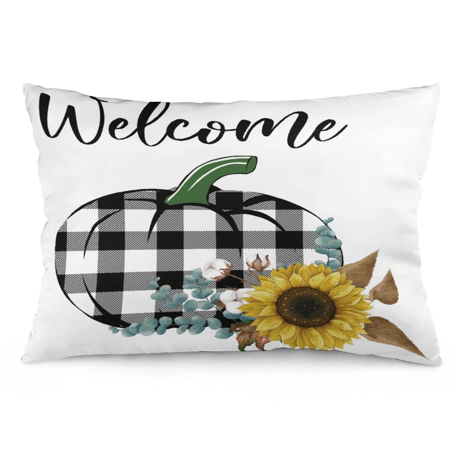 Girls Boys Buffalo Plaid Watercolor Pumpkin Sunflower Pillowcases 20x30 Inches - Thanksgiving Fall Seasonal Decorative Throw Pillow Covers with Zipper Closure for Sofa, Bedroom, Living Room Decor