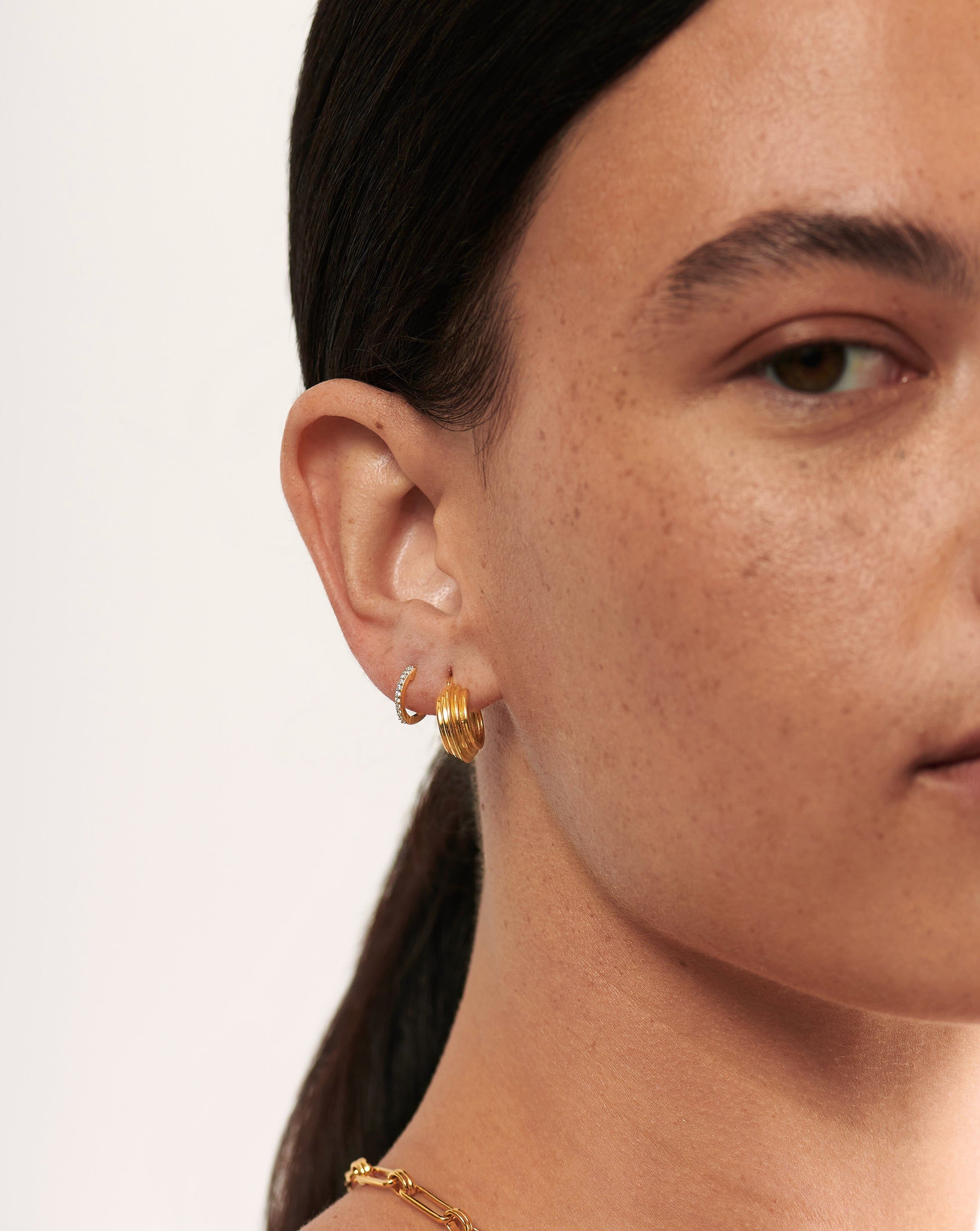 Classic Ridge Mini Hoop Earrings Set - 18k Gold Vermeil Hypoallergenic Dainty Jewelry for Women | Perfect for Everyday Wear, Date Night & Gifting