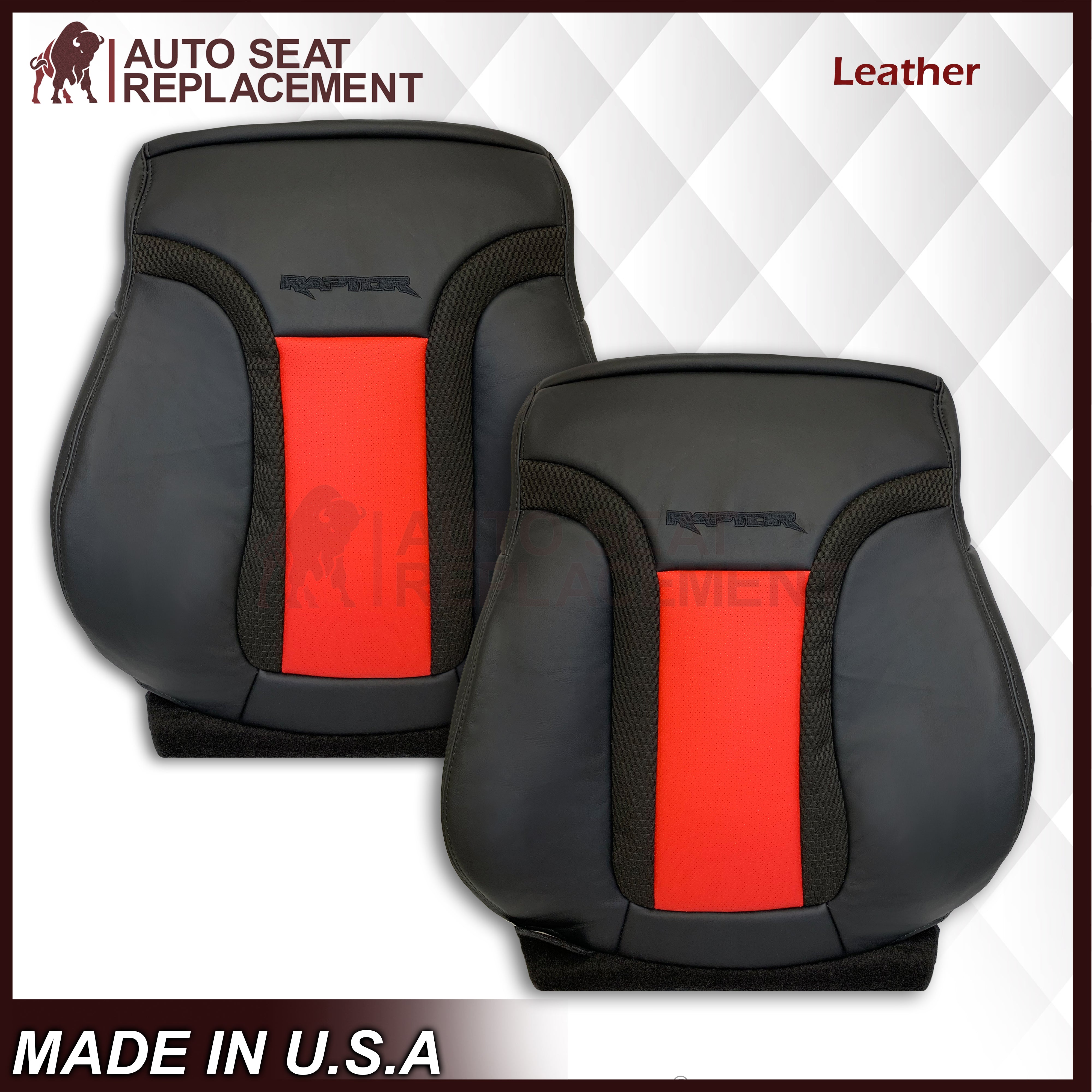 2010-2014 Ford F-150 Raptor Perforated Seat Covers - Top/Bottom, 2-Tone Red & Black (Leather/Vinyl) | Premium Car Interior Upgrade for Off-Road & Daily Driving