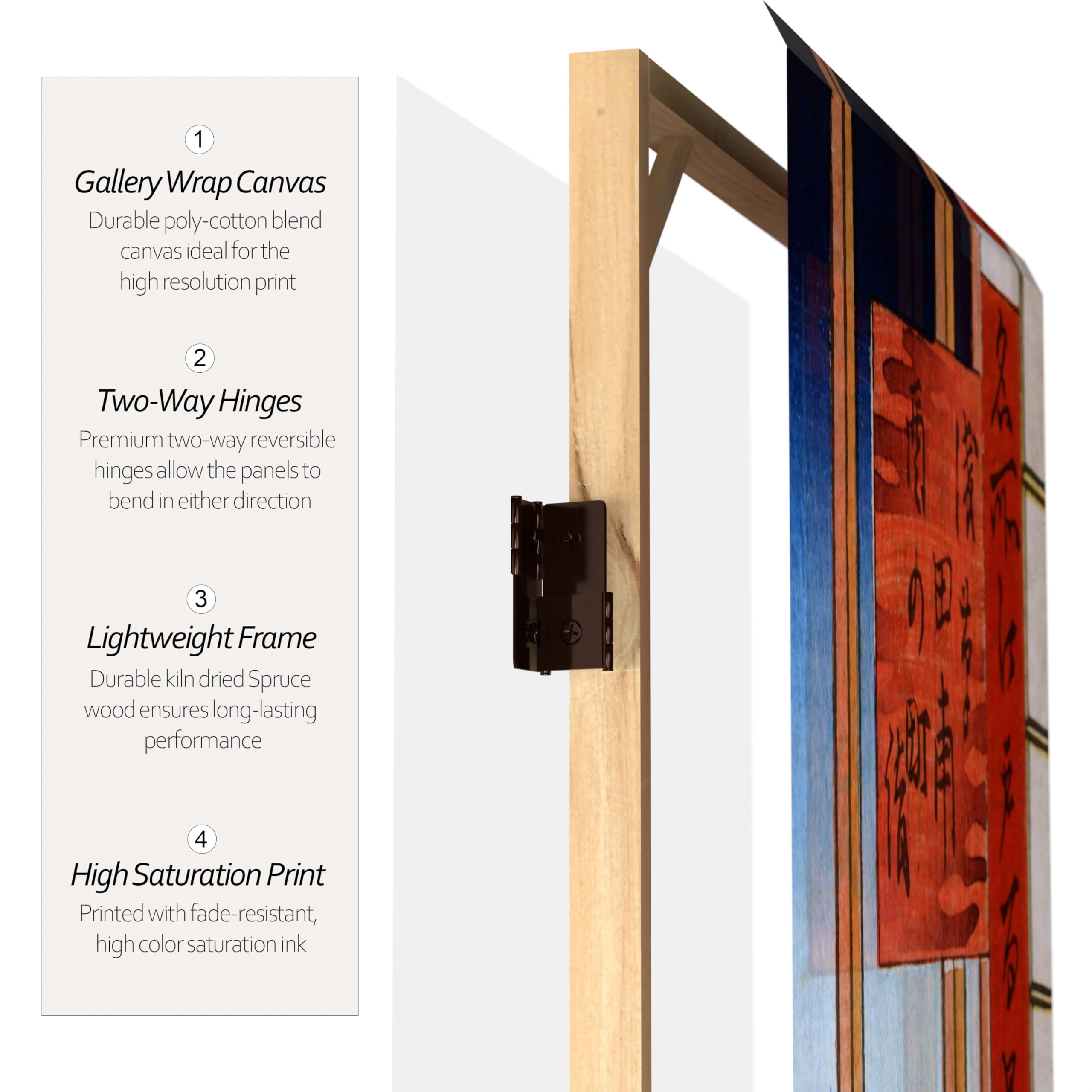 6 ft. Tall Double-Sided Hiroshige Asakusa Rice Field & Otsuki Plain Folding Room Divider - 3 Panel Japanese Shoji Screen (71 Inches High) for Home Decor, Office Partition, and Asian-Themed Event Backdrop
