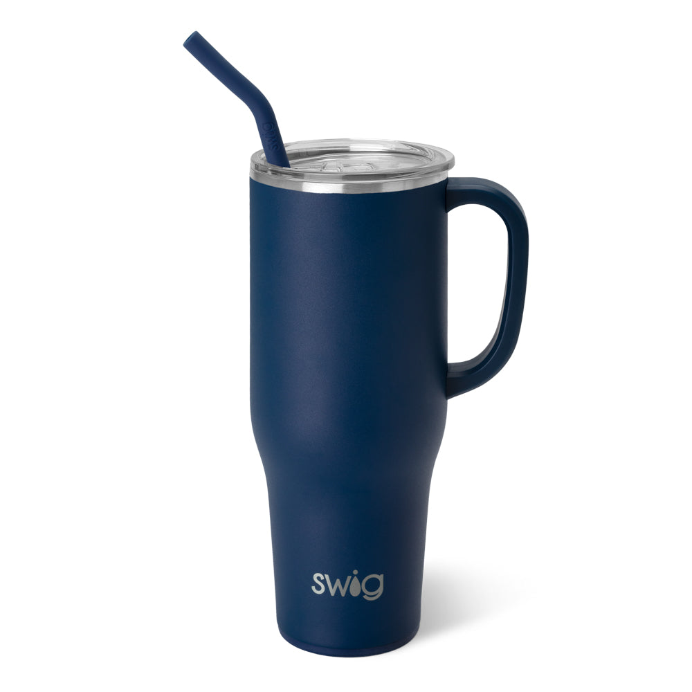 40oz Navy Mega Mug - Large Insulated Tumbler with Lid & Straw - Perfect for Coffee, Tea & Cold Drinks at Home, Office or Travel