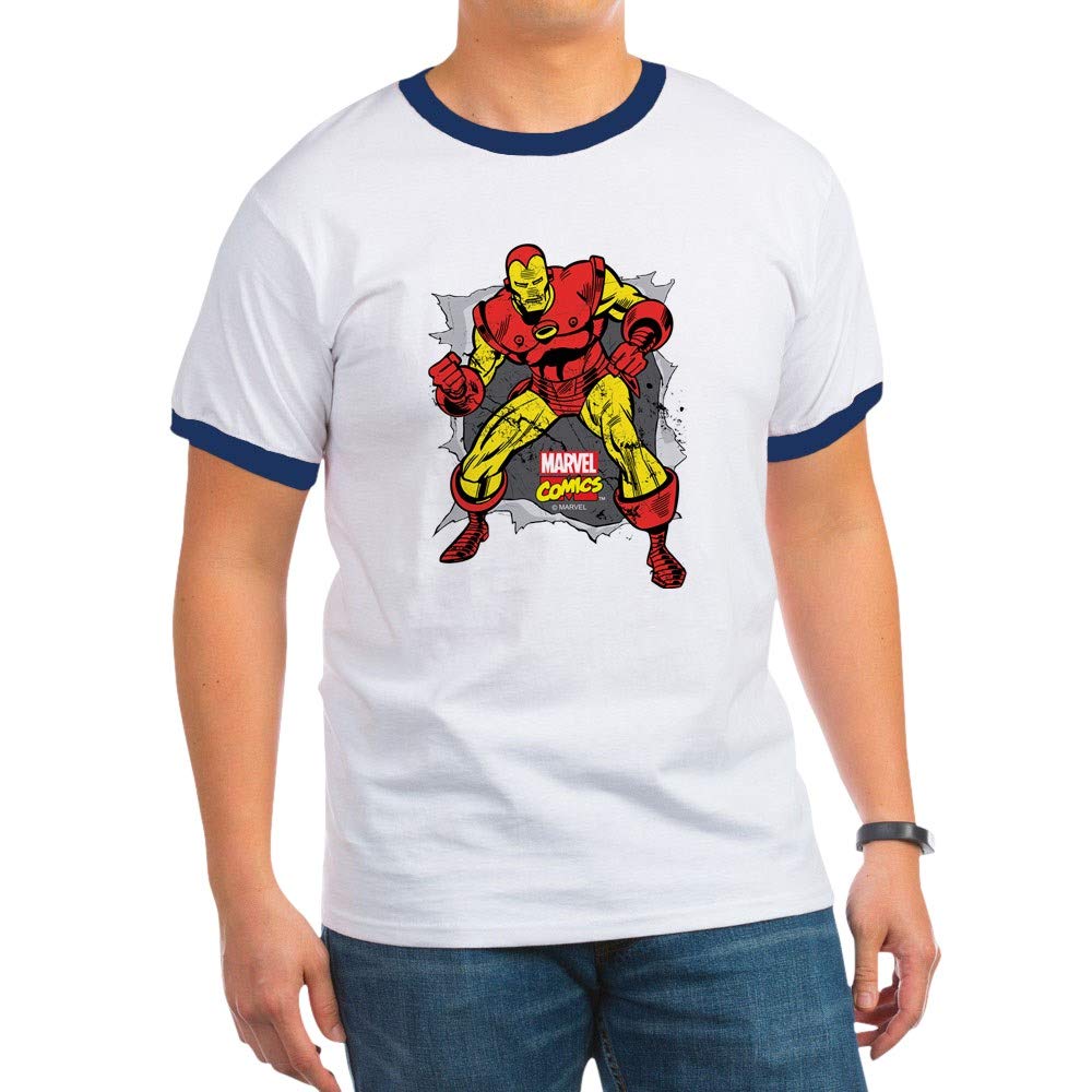 Iron Man Ripped Ringer T-Shirt - Marvel Superhero Graphic Tee for Men | Casual Wear & Comic Con Cosplay
