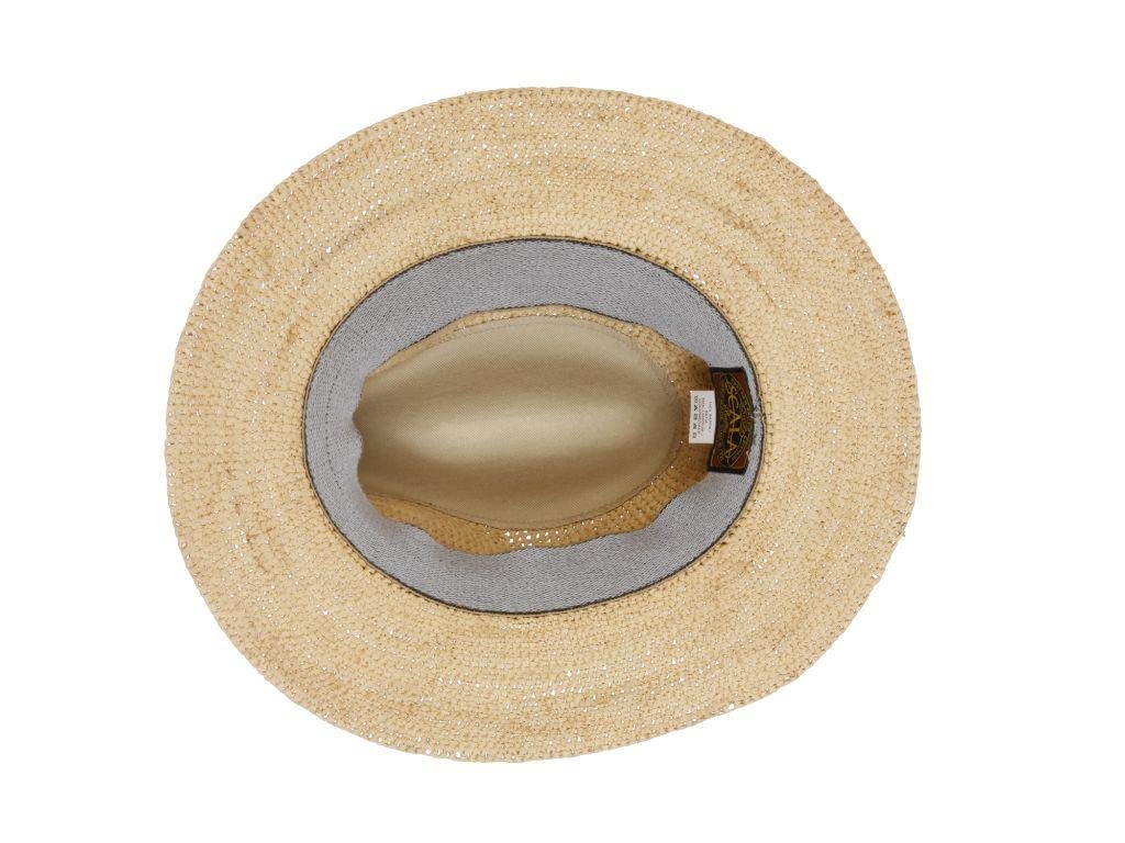 Scala Men's Fine Crochet Raffia Safari Hat with Genuine Leather Trim - Perfect for Beach, Travel & Outdoor Adventures