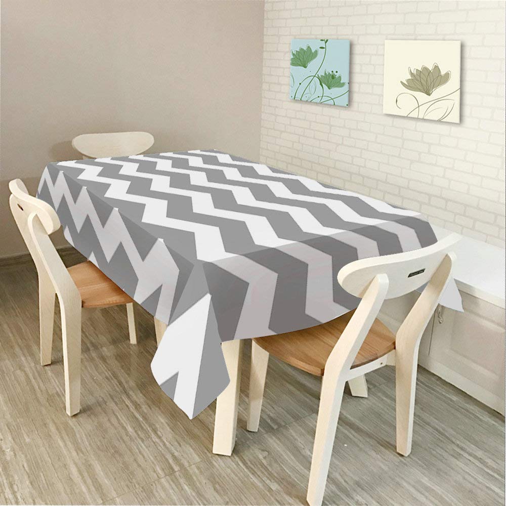 Gray and White Chevron Pattern Rectangle Tablecloth - 60x90 Inch Washable Dining Table Cover for Indoor/Outdoor Use - Perfect for Parties, BBQs, Picnics & Coffee Tables