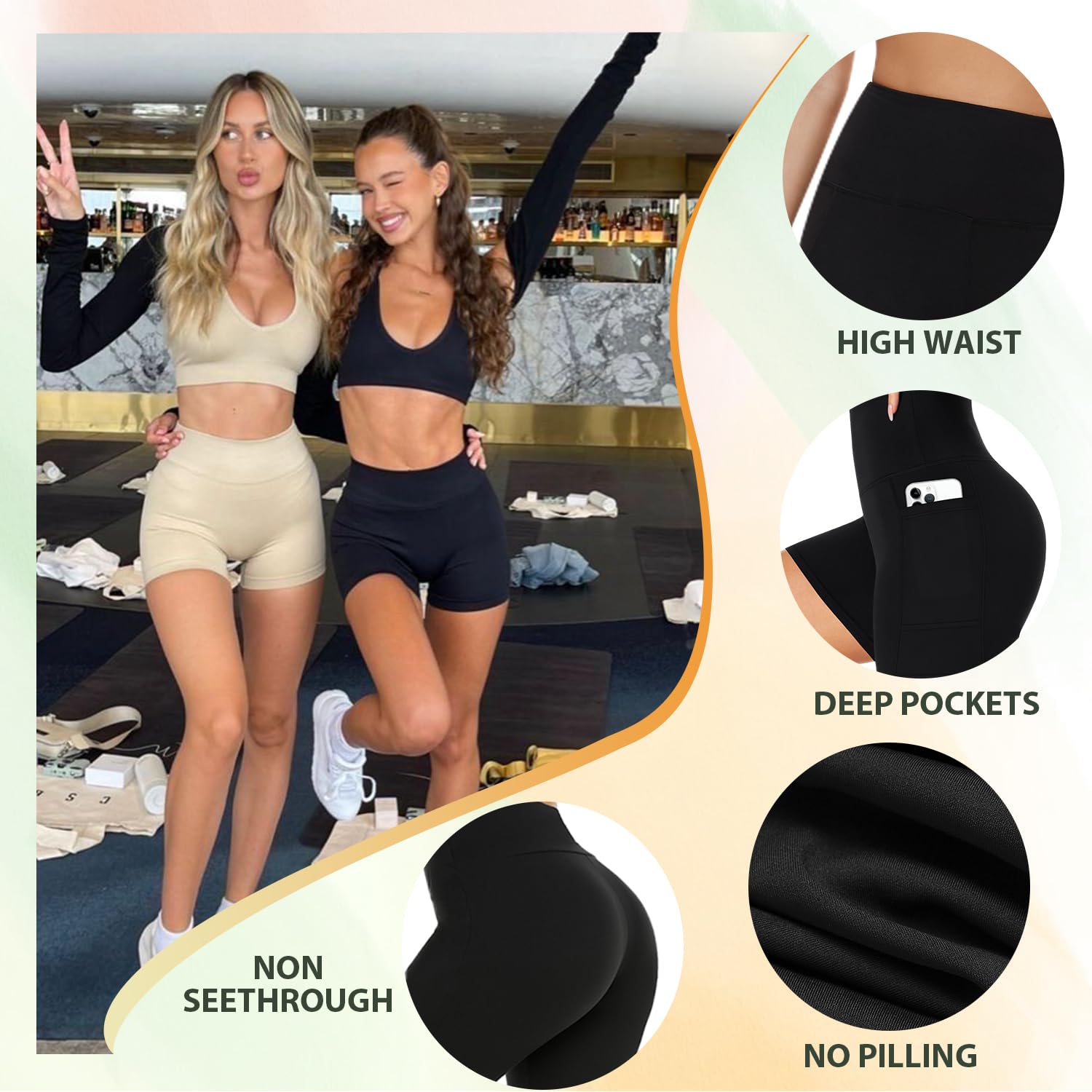 iaoja 3 Pack Women's High Waisted Biker Shorts with Pockets - 5'' Tummy Control Workout Yoga Running Shorts in Black | Perfect for Gym, Cycling & Casual Wear