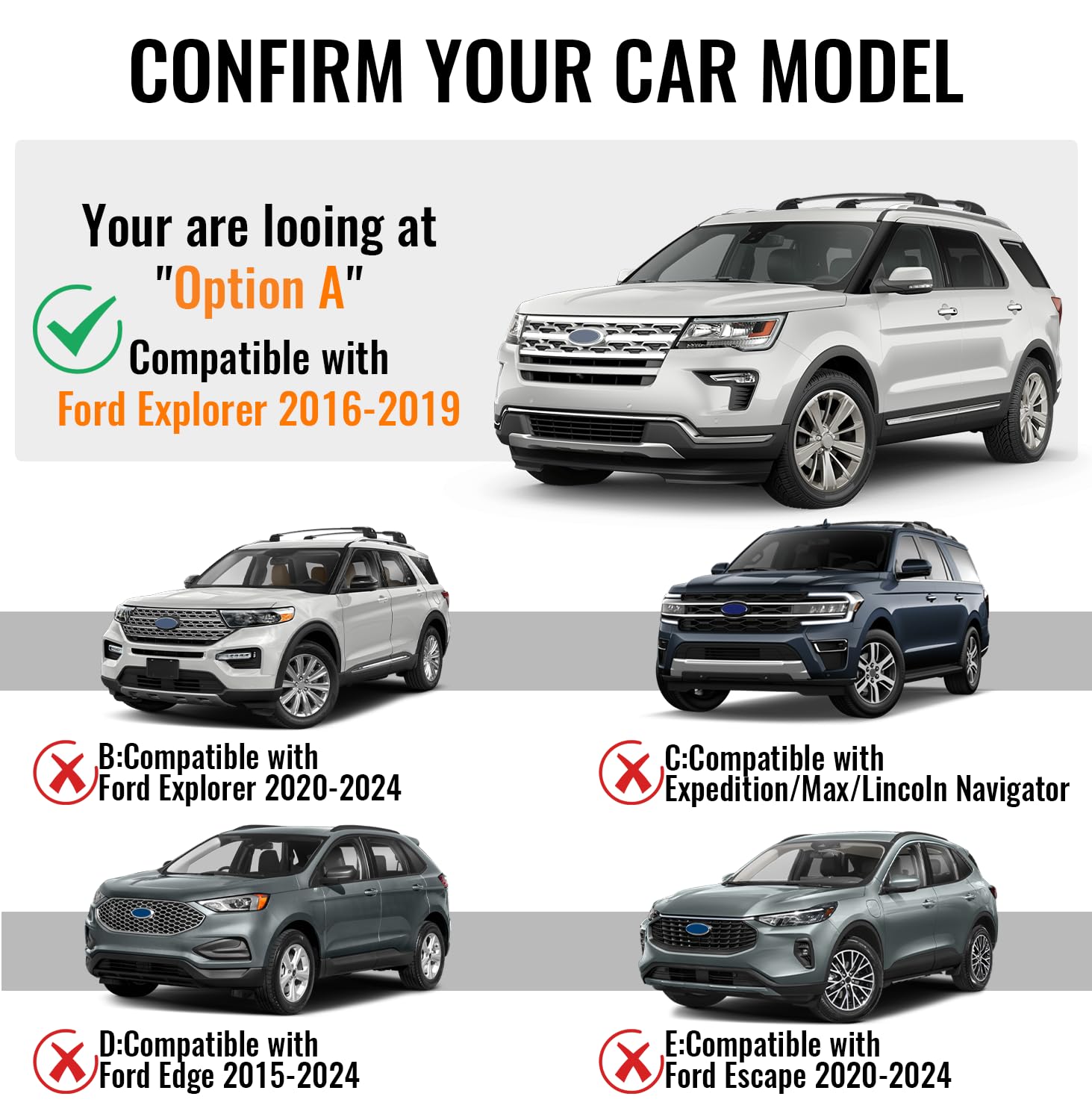 Premium Roof Rack Cross Bars for Ford Explorer 2016-2019 (Limited/XLT/Sport/Platinum) - Lockable Side Rail Mounting System for Cargo Carrier, Luggage, Kayak, Canoe, Bike & Snowboard - Perfect for Road Trips, Camping & Outdoor Adventures