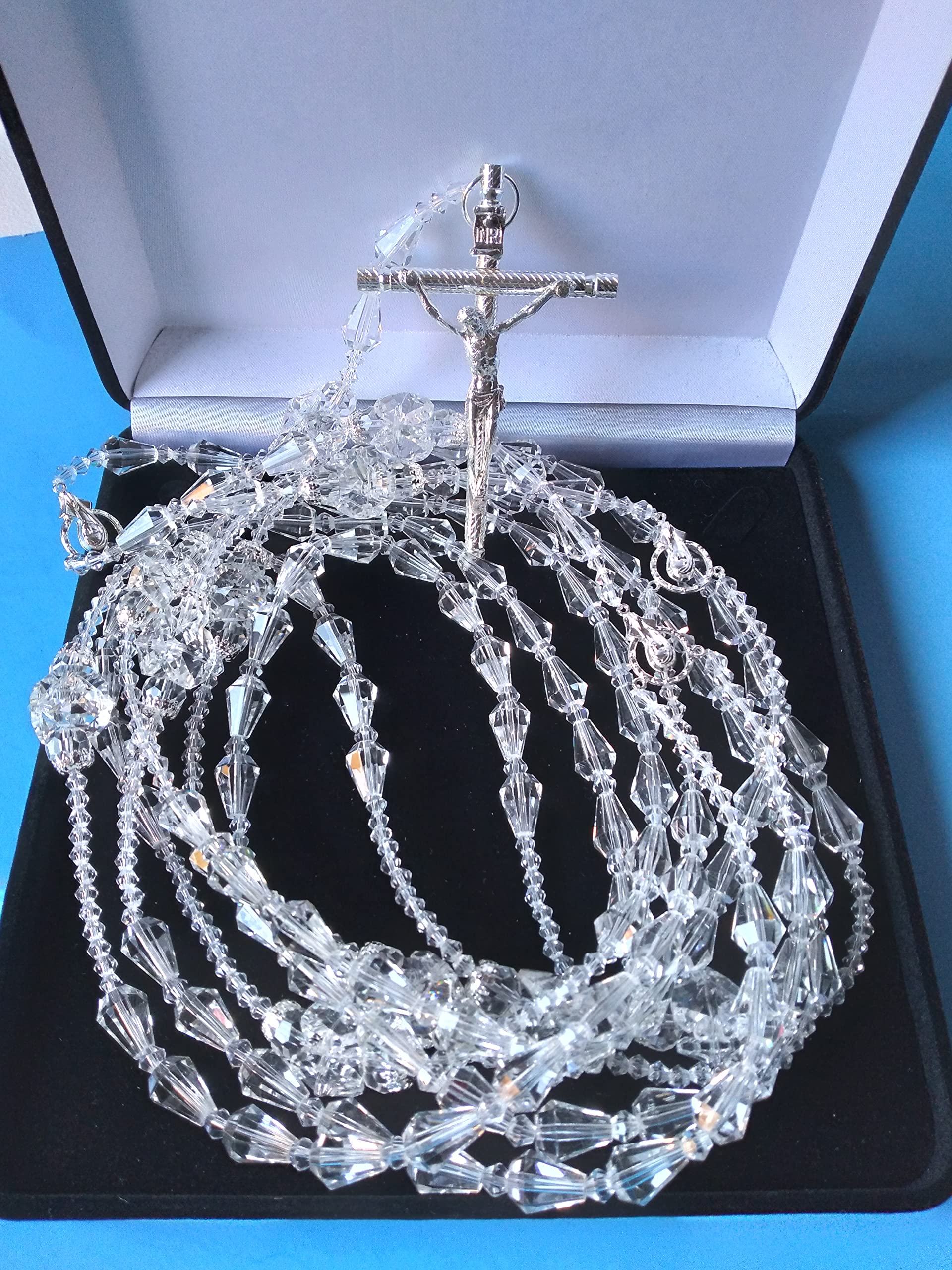Natural Crystal Wedding Lazo with Octagon Center - Silver Catholic Wedding Lasso for Traditional Mexican & Hispanic Ceremonies - Perfect for Quinceañeras, Anniversaries & Vow Renewals