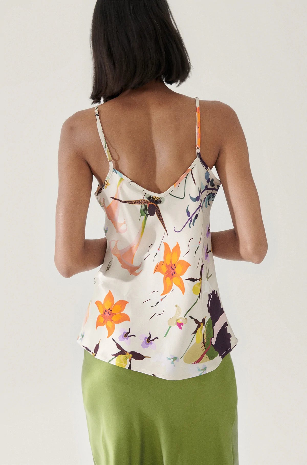 Bias Cut Cami Top in Hazelnut with Lost Flowers Print - Perfect for Layering, Summer Outfits & Boho Fashion