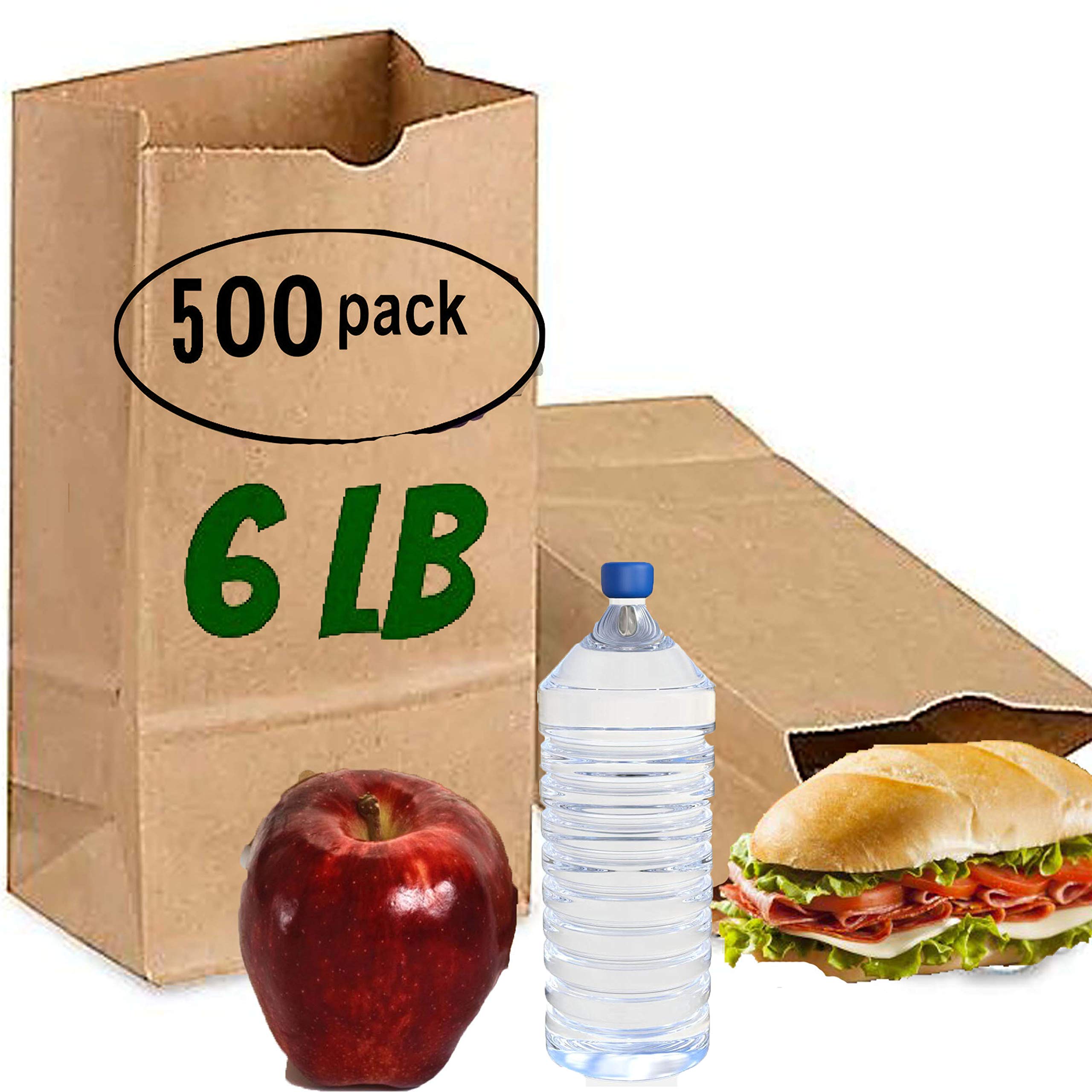 Eco-Friendly 6 lb Recycled Kraft Paper Lunch Bags - Pack of 500 Brown Sandwich & Party Bags | Bulk Disposable Food Containers for School, Picnics & Catering