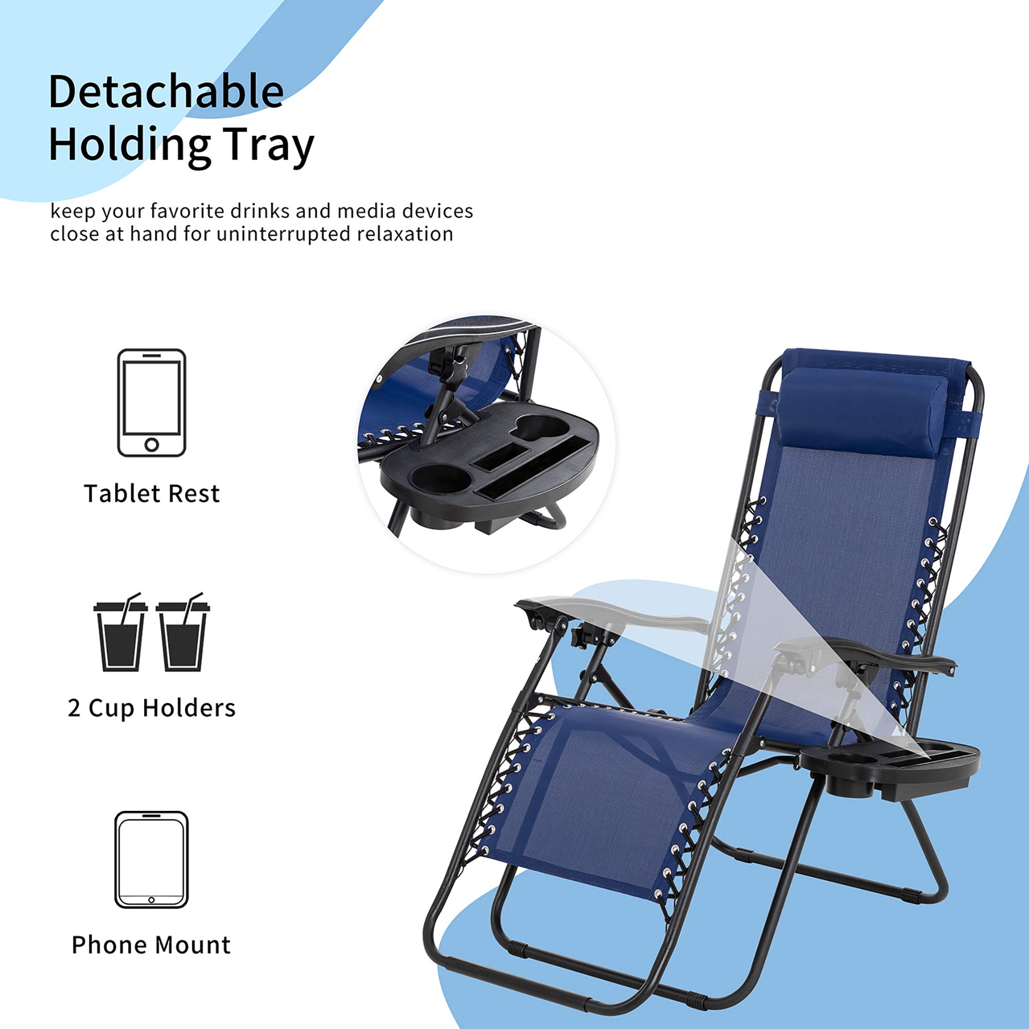 Premium SUNLEI Outdoor Chaise Lounge Chairs Set of 2 - Adjustable Folding Recliner for Patio, Beach, Poolside & Lawn - Portable Deck Furniture (Blue) | Perfect for Sunbathing, Relaxing by the Pool or Backyard Lounging