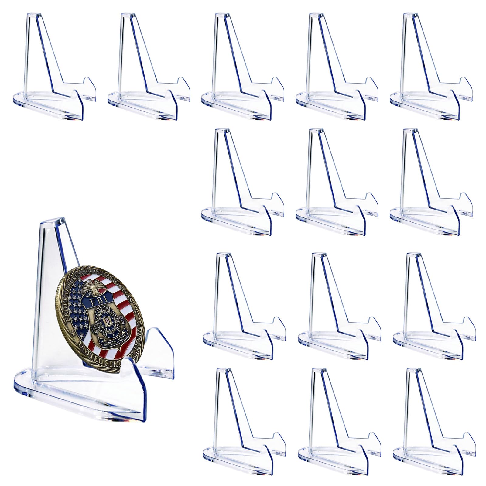 14 Pack Clear Acrylic Trading Card Stands - 2.68 Inch Display Easel for Baseball Cards, Sports Cards, Coins, Medals & Pocket Watches - Perfect for Collectors, Exhibitions & Home Decor
