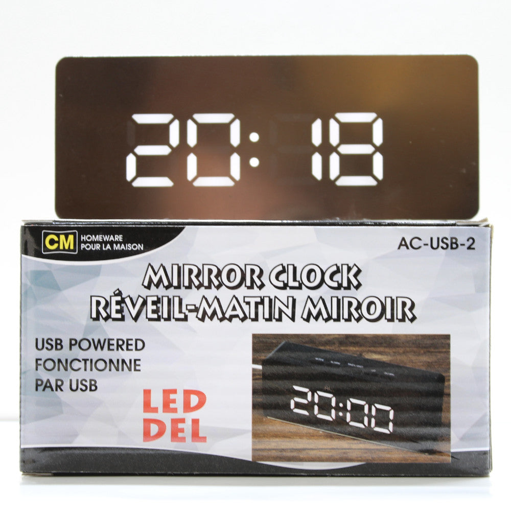 CM HOMEWARE Mirror Alarm Clock with Temperature Display, USB Charging & AC Power - Perfect for Bedroom, Office, and Travel (Black)