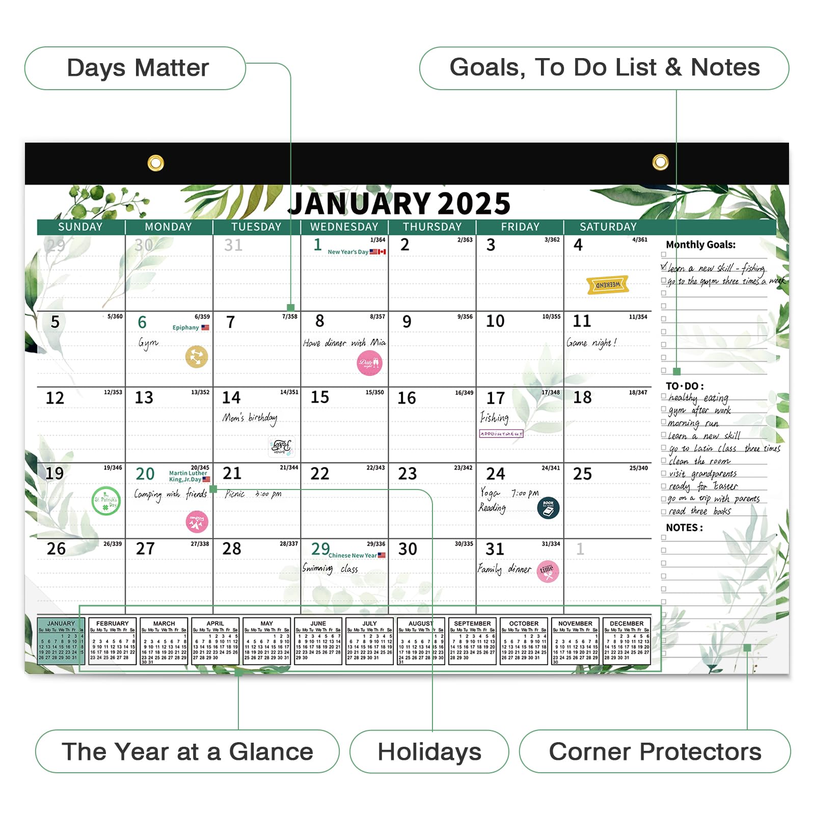 Ospelelf 2025-2026 Magnetic Wall Calendar - 18 Month Large Planner with Plastic Cover (17