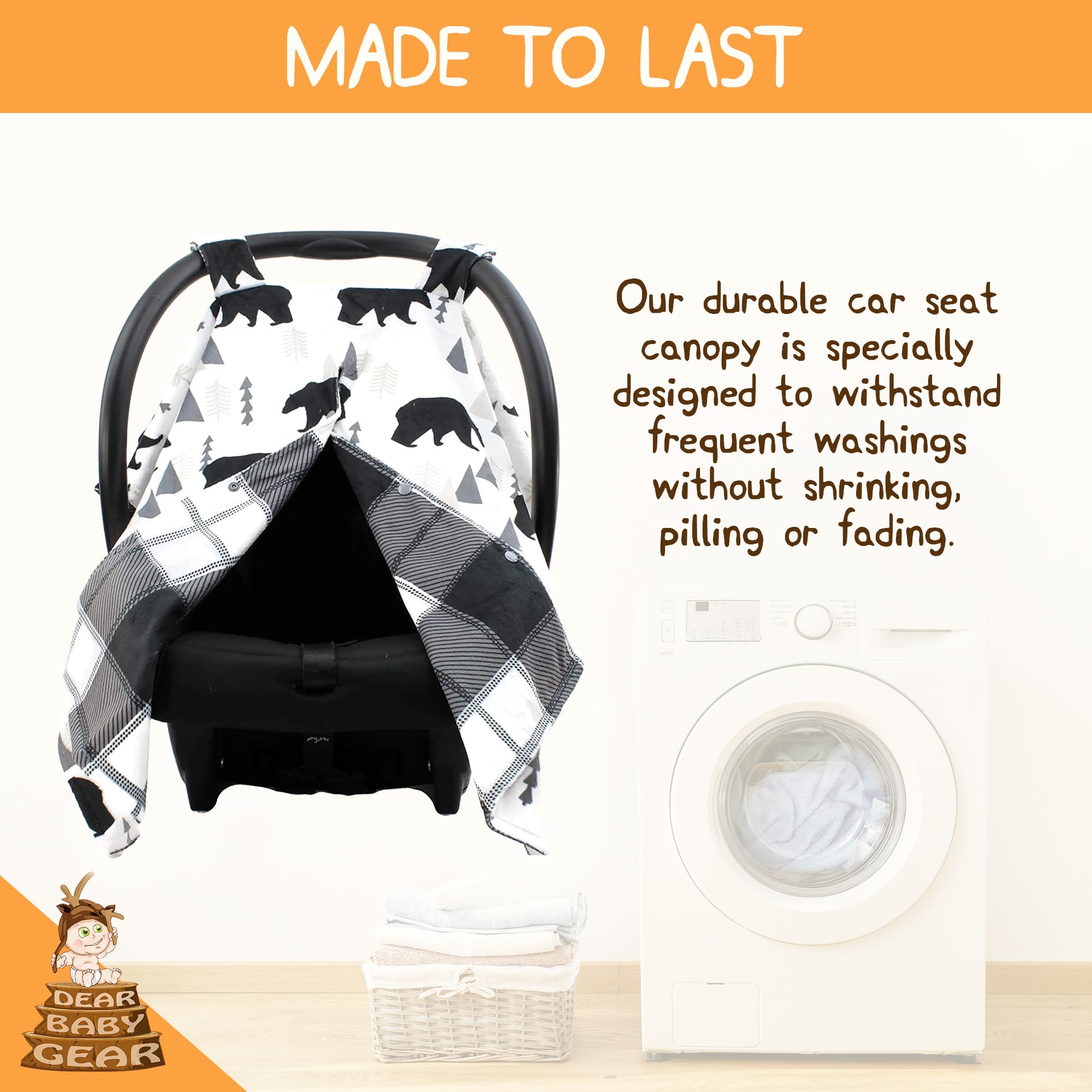 Dear Baby Gear Infant Car Seat Canopy & Winter Cover - Universal Stroller Cover - Black Bears Plaid Design (40