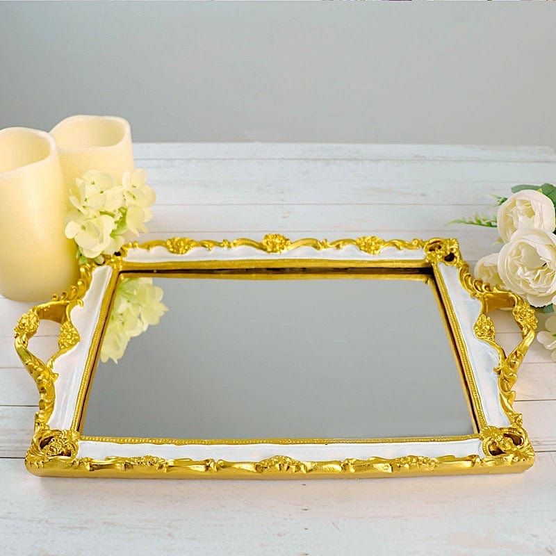 15x10 Inch Metallic Rectangular Mirror Serving Tray with Handles - Elegant Party Decor, Cocktail Serving, Home Decor & Gift Idea for Weddings, Hostess & Housewarming