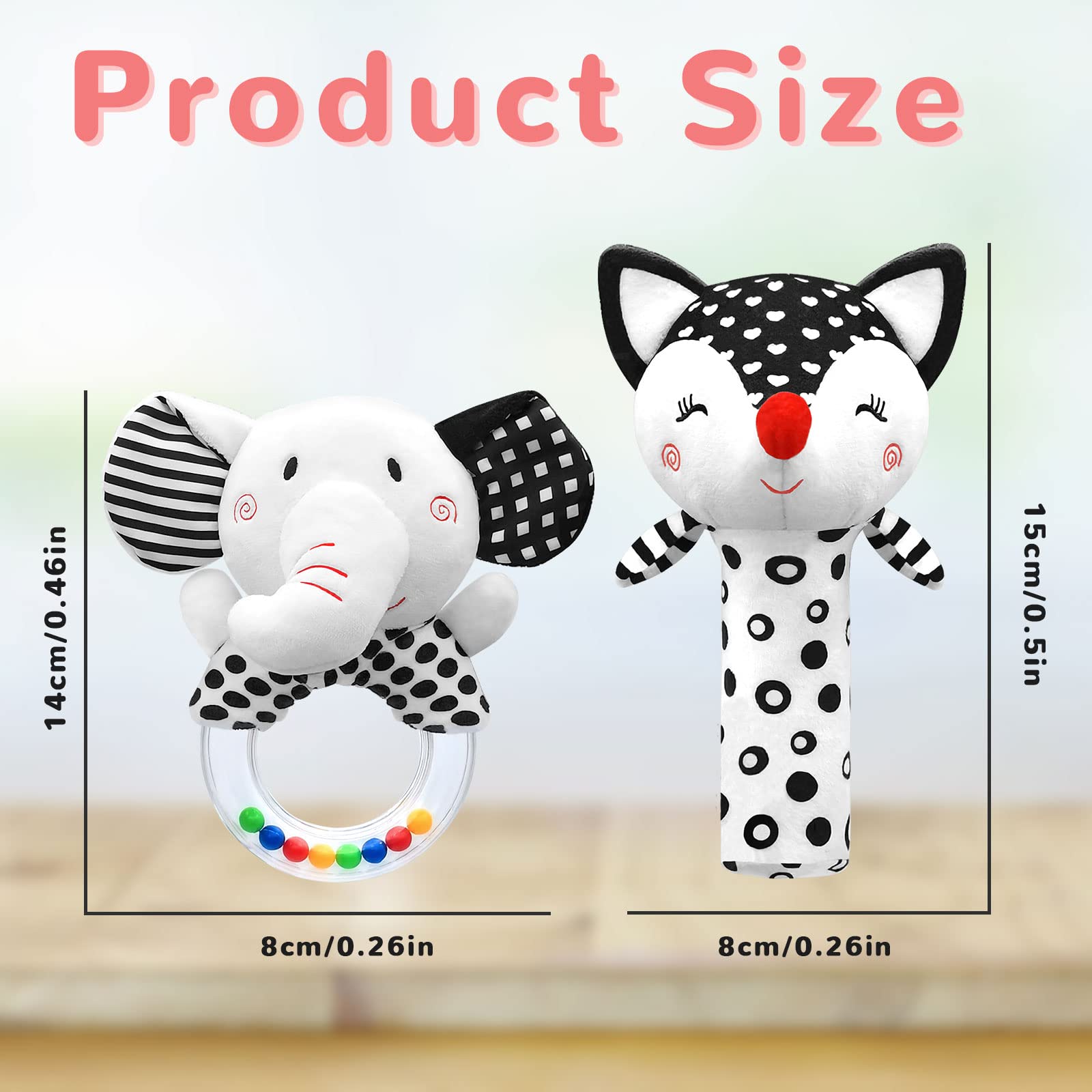 Best Baby Rattles for 0-6 Months - High Contrast Black & White Newborn Toys for 0-3 Months - Soft Plush Infant Rattles for Boys & Girls 0-12 Months - Perfect for Sensory Development & Early Learning Playtime