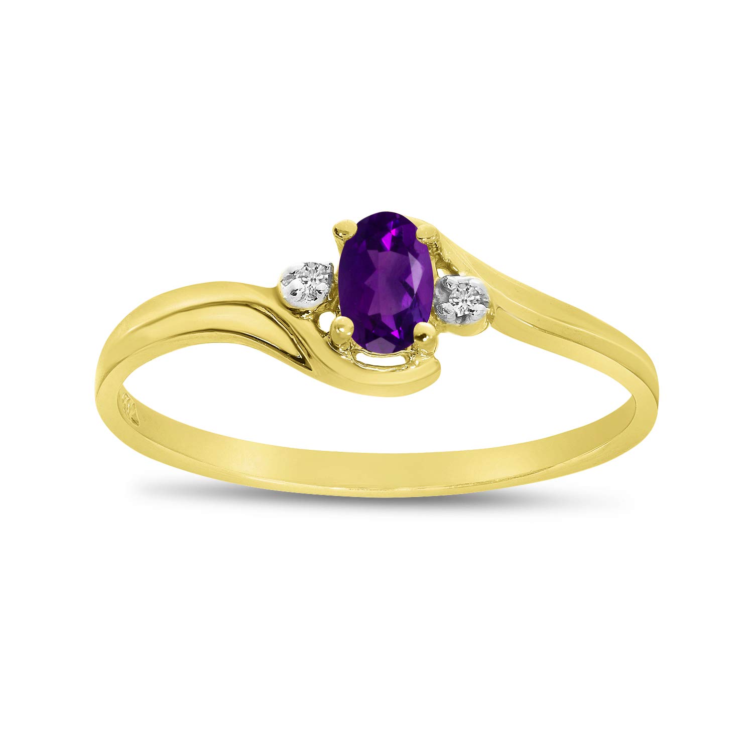 10K Yellow Gold Oval Amethyst and Diamond Ring for Women - Elegant Vintage Style Jewelry Gift for Anniversary, Engagement, or Special Occasion