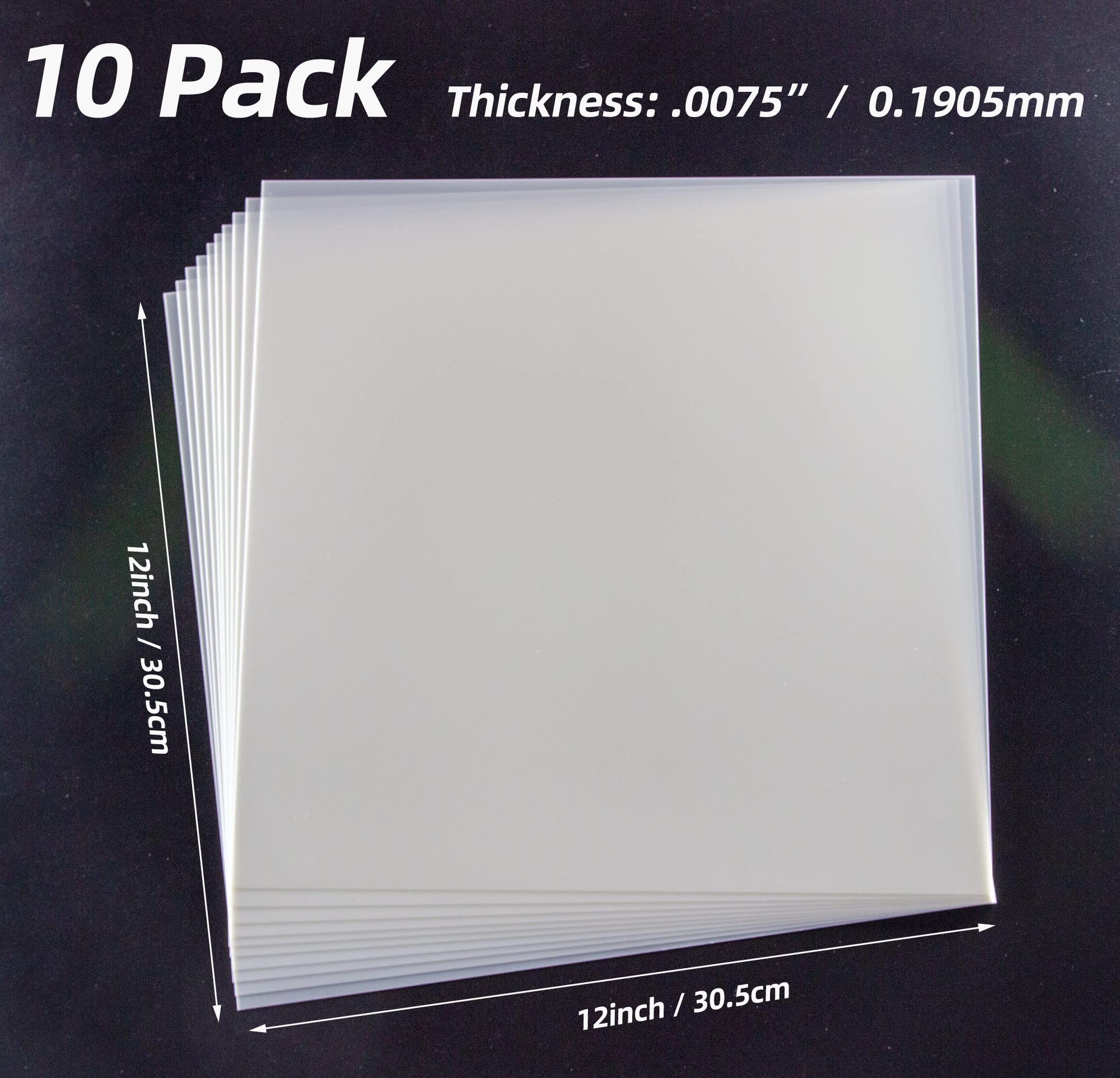 7.5mil Blank Mylar Sheets (10 Pack) - 12x12 Inch Milky Translucent PET Stencil Sheets for Cutting Machines, Airbrush Stencils & Food-Safe Crafts | DIY Projects, Cricut Templates & Baking Decorations