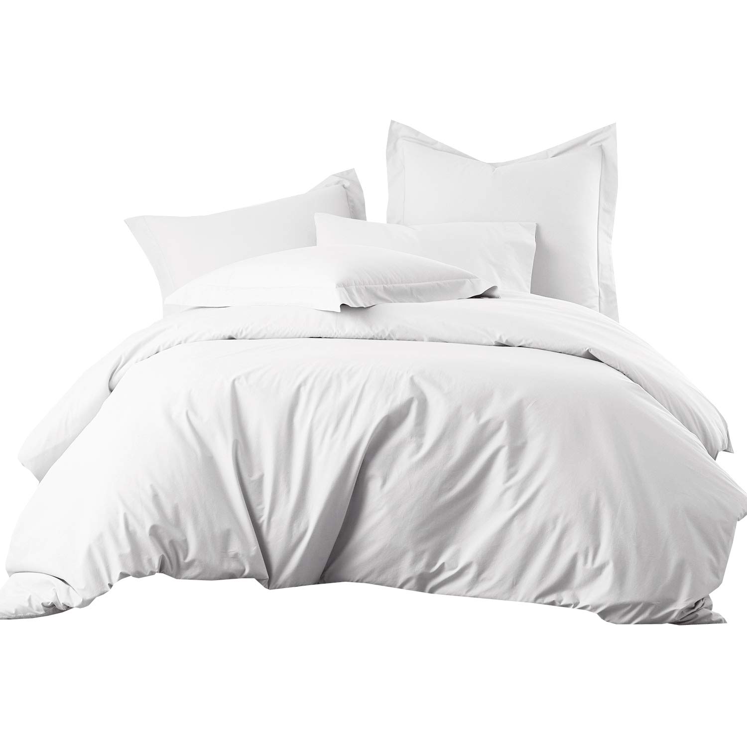 8-Piece 100% Cotton Solid White Queen Size Goose Down Bedding Set - 300TC Sheet Set & Duvet Cover + All-Season 600 Fill Power Striped Goose Down Comforter | Luxury Hotel Style Bedroom Upgrade for Cozy Sleep & Home Decor