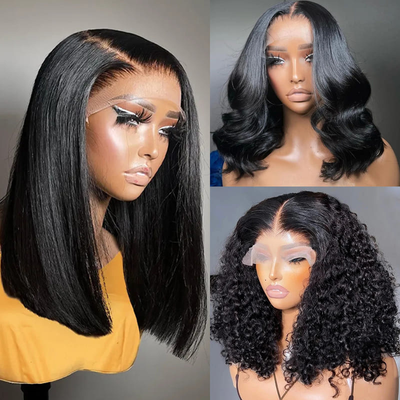 Eullair Short Curly Glueless Bob Wig | Lace Front Human Hair Wigs | Straight & Body Wave Lace Frontal Wig for Women | Perfect for Daily Wear, Cosplay & Special Occasions