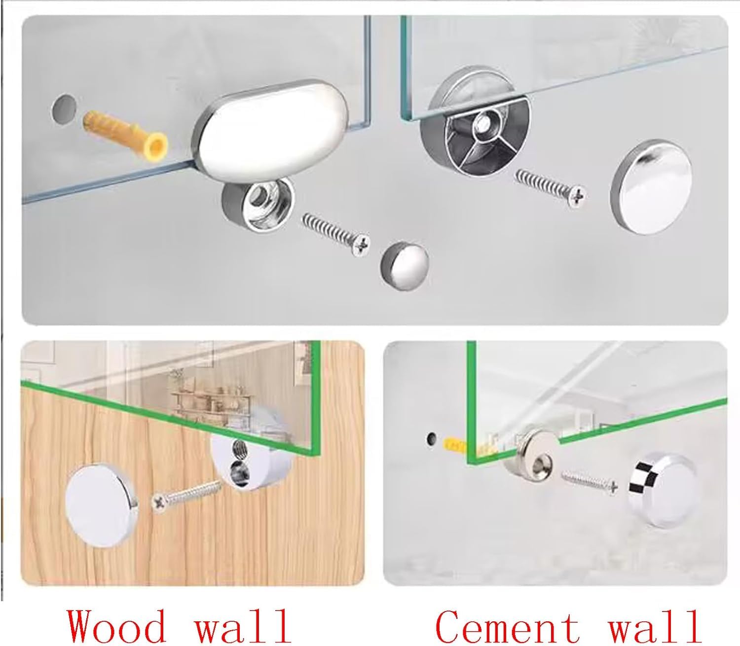 Oval Mirror Clips - 4 Pack Wall Mounted Glass Clips for Bathroom Mirrors, Heavy Duty Mirror Clamps & Holders - Secure Mirror Brackets for Home, Gym, Salon & Office Use
