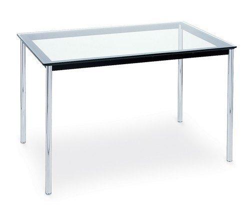 Le Corbusier LC10 Rectangular 71 x 36 Inch Modern Glass Top Dining Table for Contemporary Home, Restaurant or Office