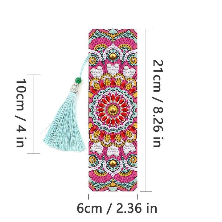5D Diamond Painting Bookmarks - 2 PCs Mandala Floral Rhinestone DIY Bookmark Set with Tassel | Handmade Leather Beaded Bookmarks for Gifts, Reading Accessories & Book Lovers (Perfect for Journals, Bibles, Novels)