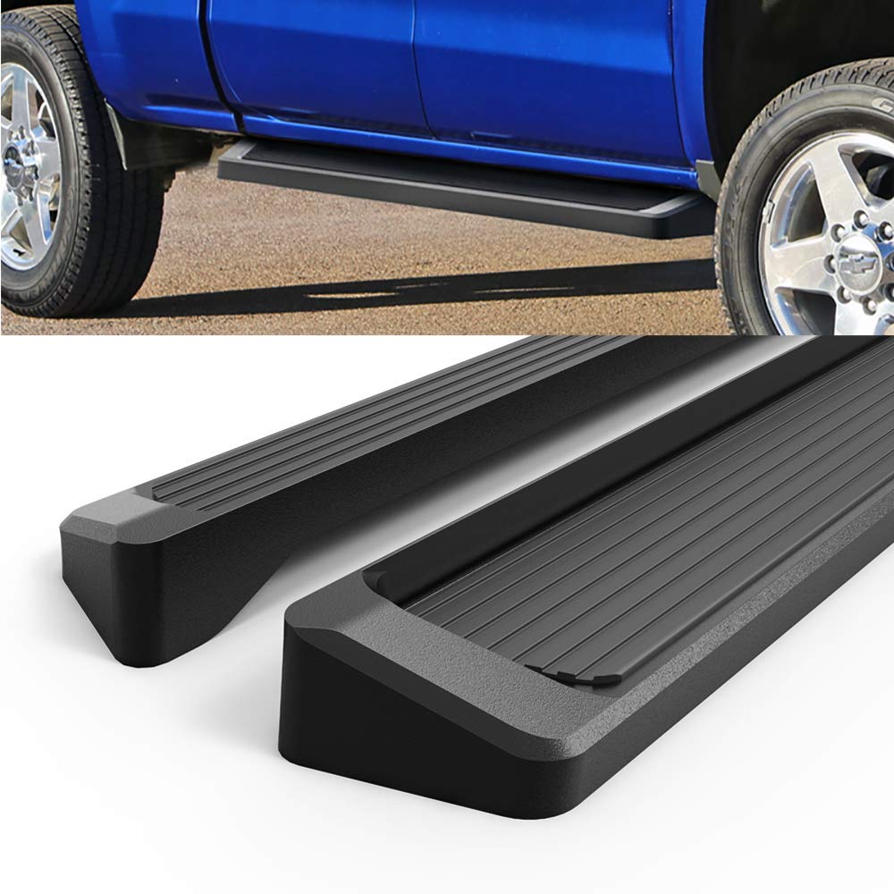 APS Black Running Boards & Nerf Bars Side Steps Compatible with Chevy Silverado & GMC Sierra 1500 (2007-2018) 2500/3500 HD (2019) Crew Cab - Durable Step Bars for Easy Truck Access (Excludes 07 Classic) | Perfect for Off-Roading, Work Trucks & Daily Commutes